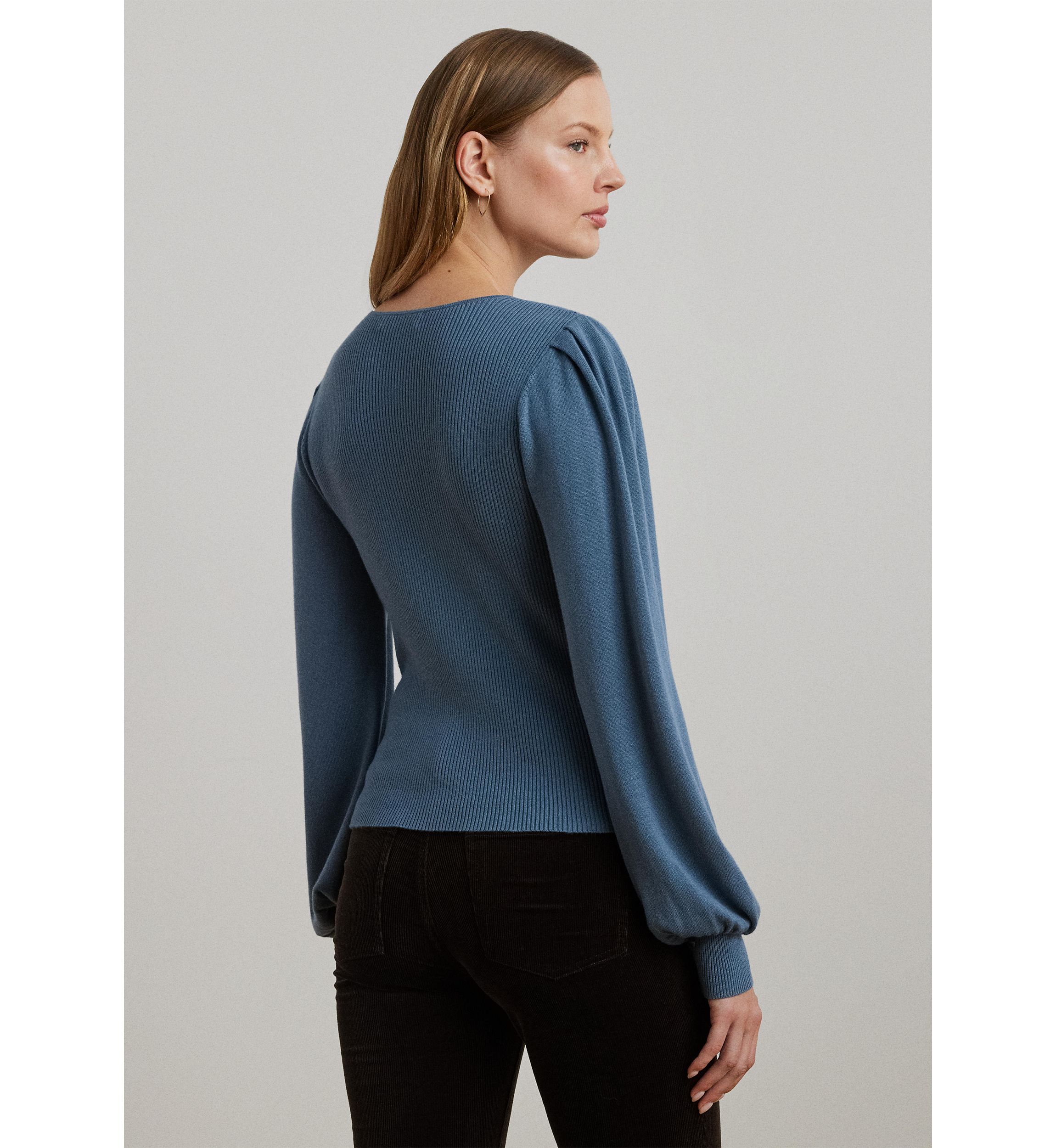 Cotton Blend Blouson Sleeve Sweater