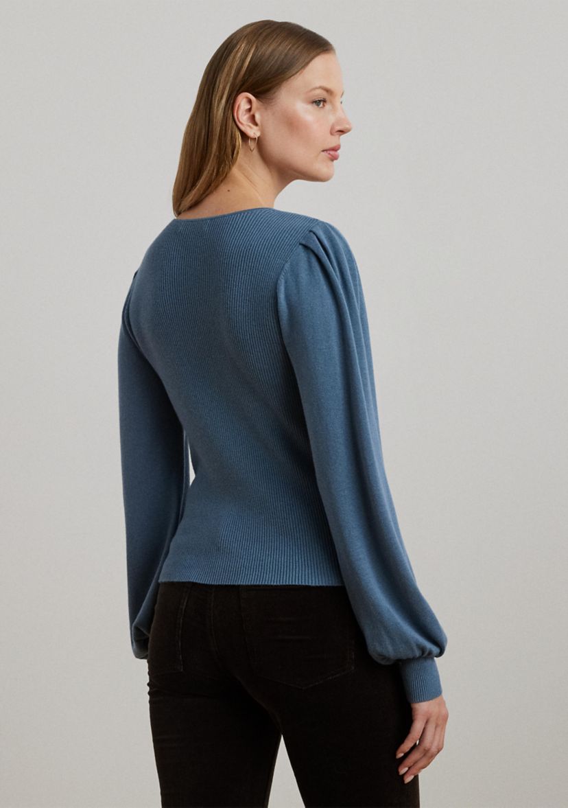 Cotton Blend Blouson Sleeve Sweater