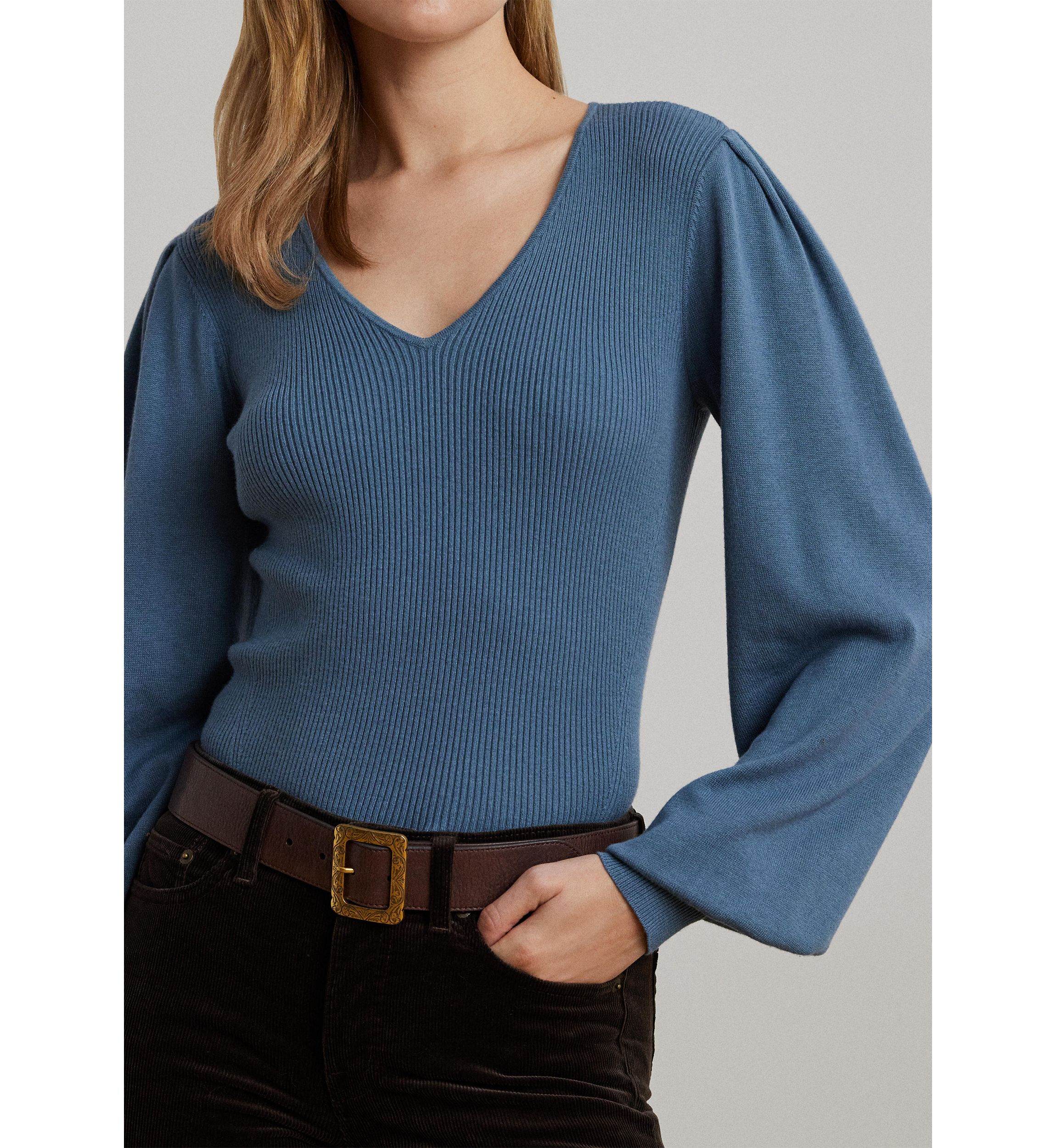 Cotton Blend Blouson Sleeve Sweater