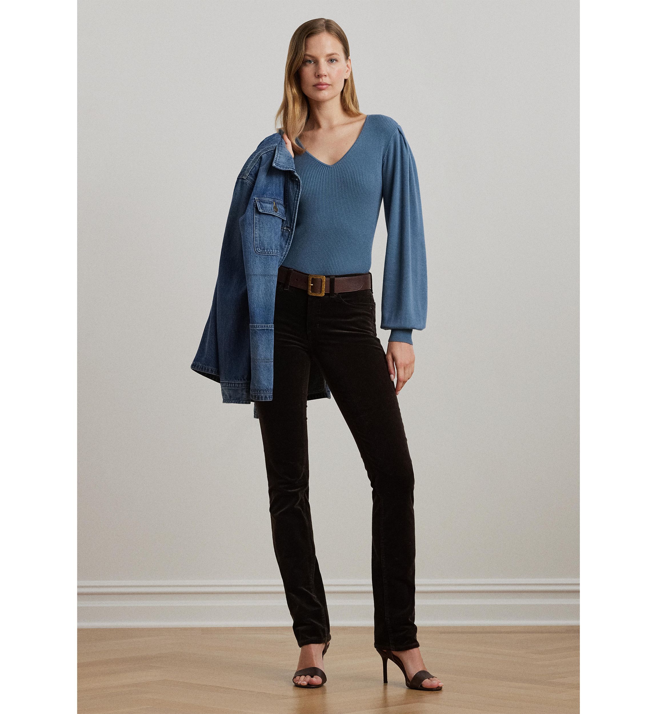 Cotton Blend Blouson Sleeve Sweater