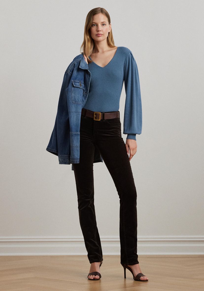 Cotton Blend Blouson Sleeve Sweater