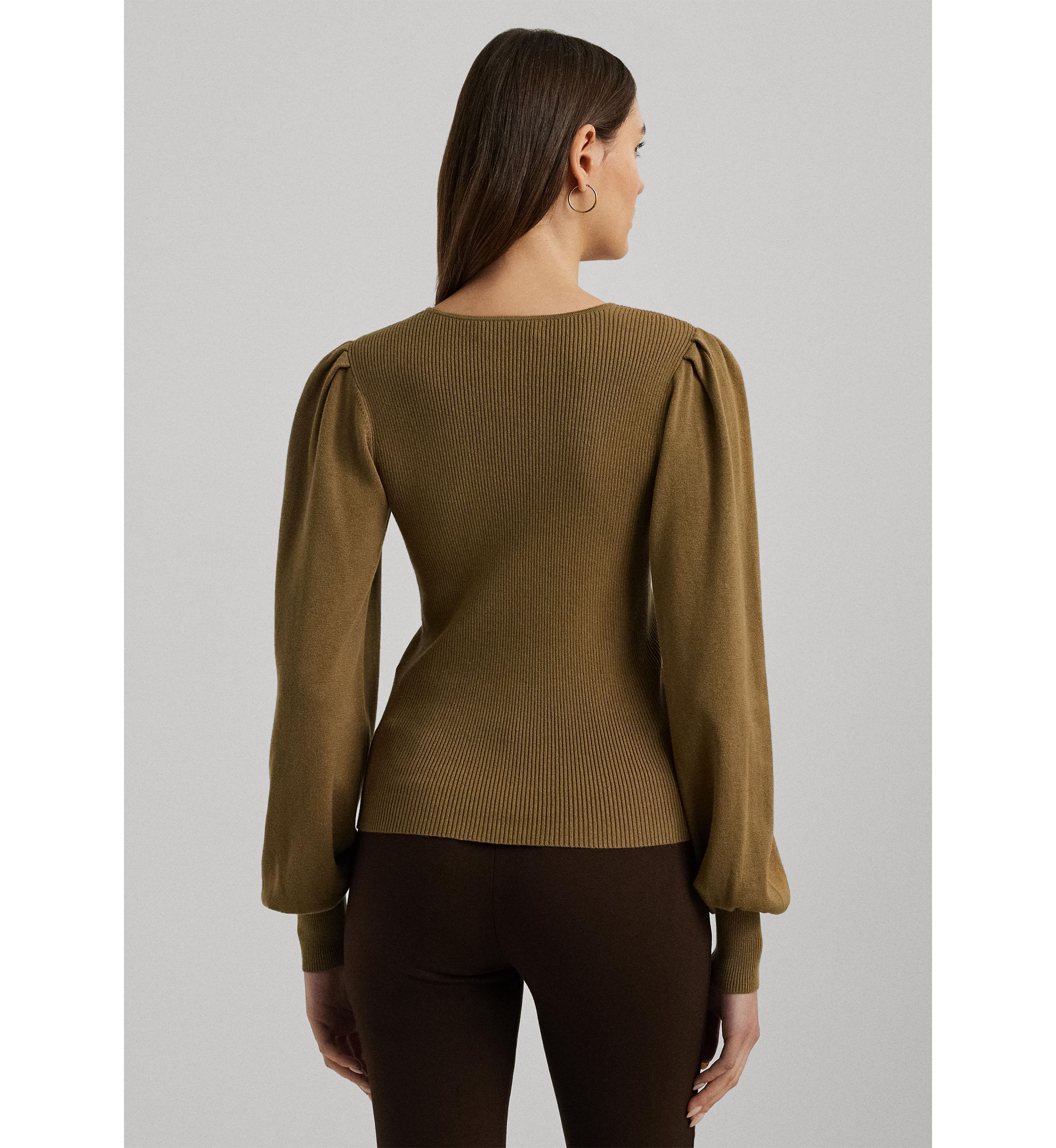 Womens Cotton-Blend Blouson-Sleeve Sweater
