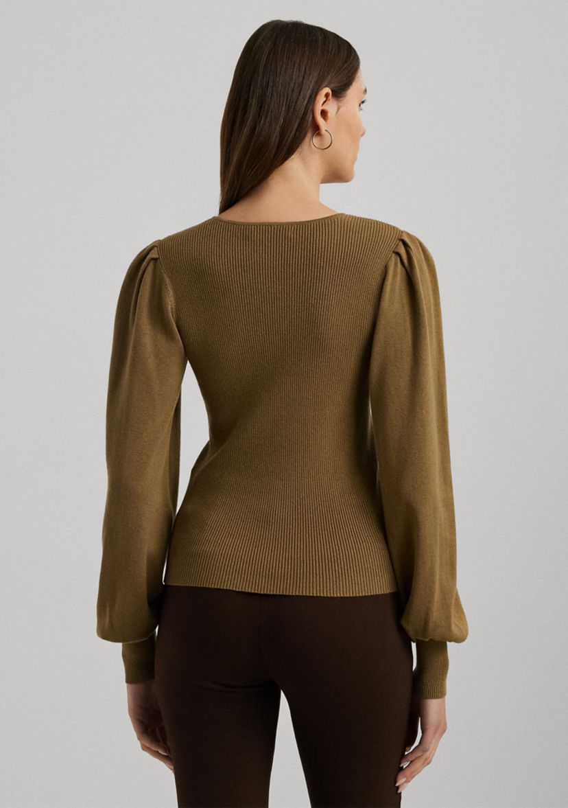 Womens Cotton-Blend Blouson-Sleeve Sweater