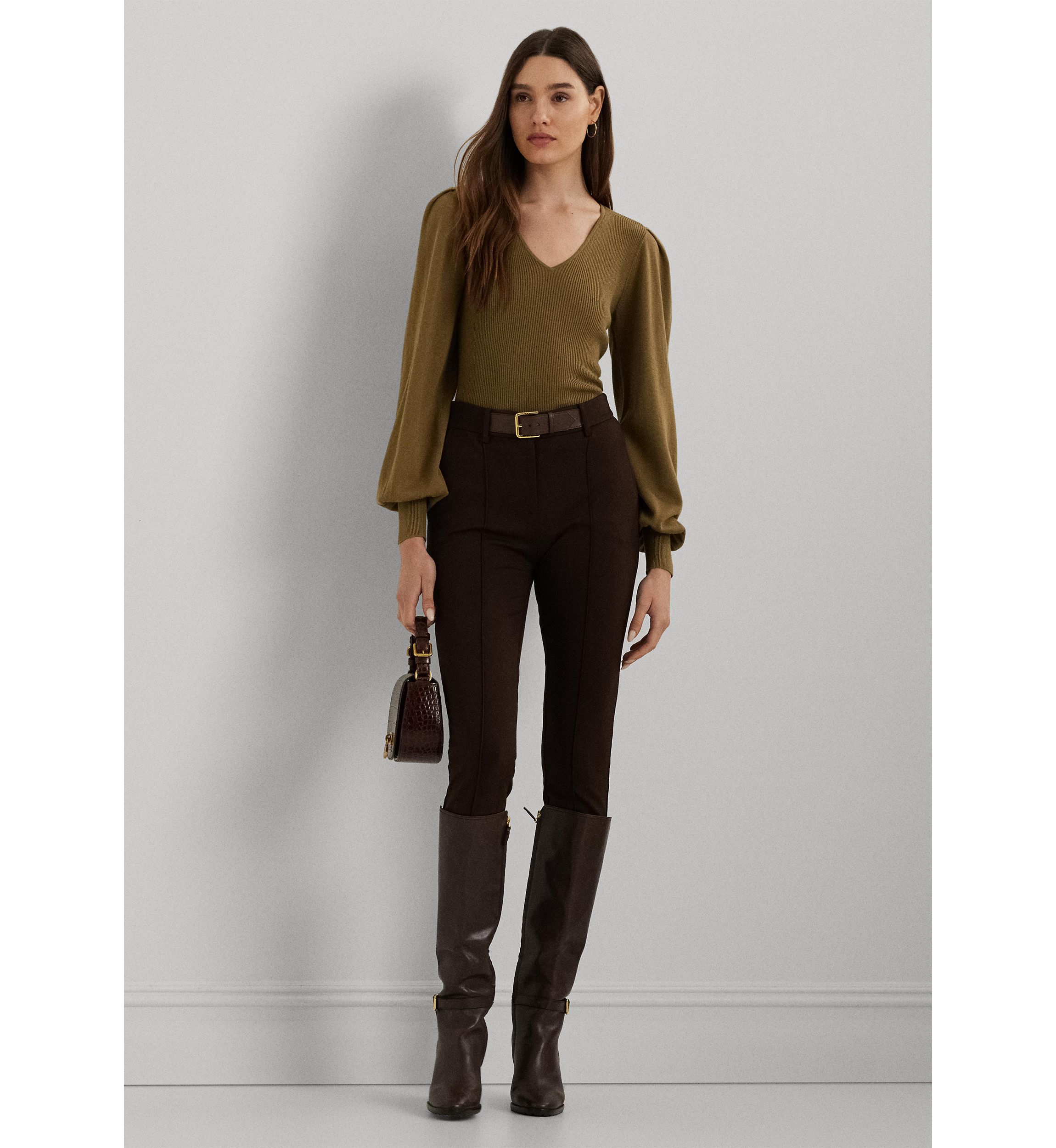 Womens Cotton-Blend Blouson-Sleeve Sweater