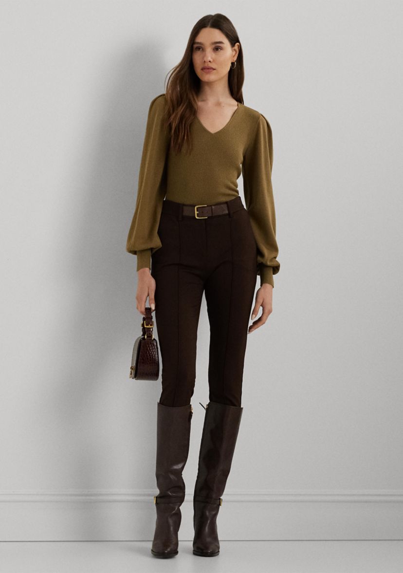 Womens Cotton-Blend Blouson-Sleeve Sweater