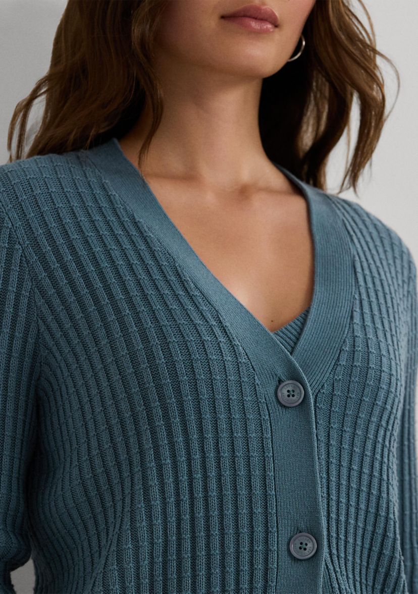 Womens Cotton-Blend Cropped Cardigan
