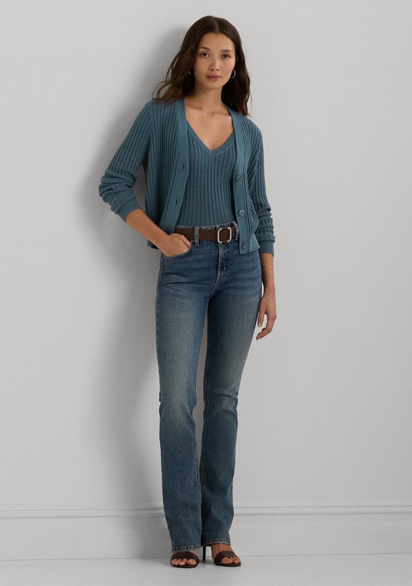 Womens Cotton-Blend Cropped Cardigan