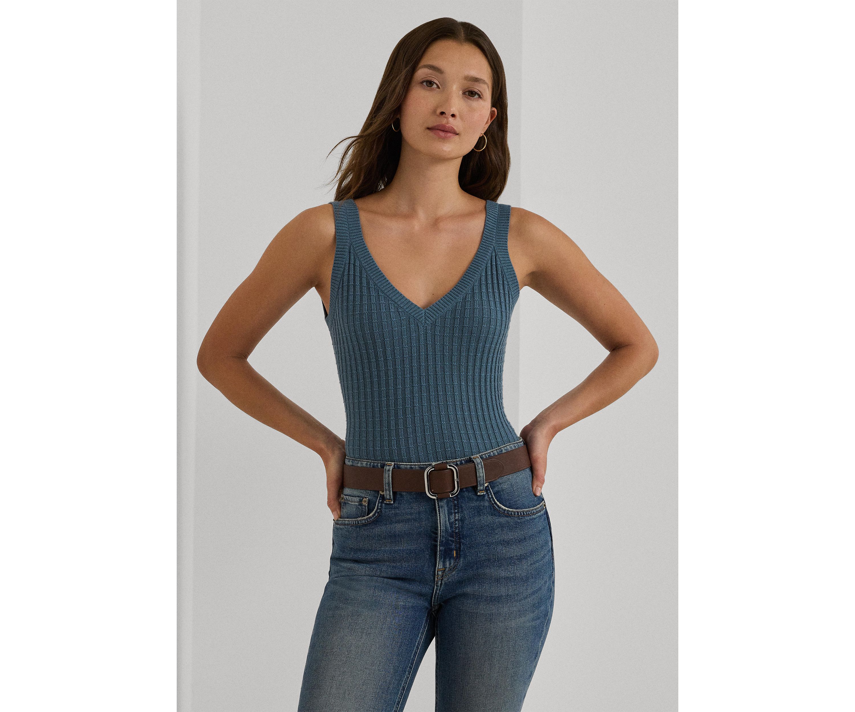 Womens Cotton-Blend Cropped Sweater Tank Top