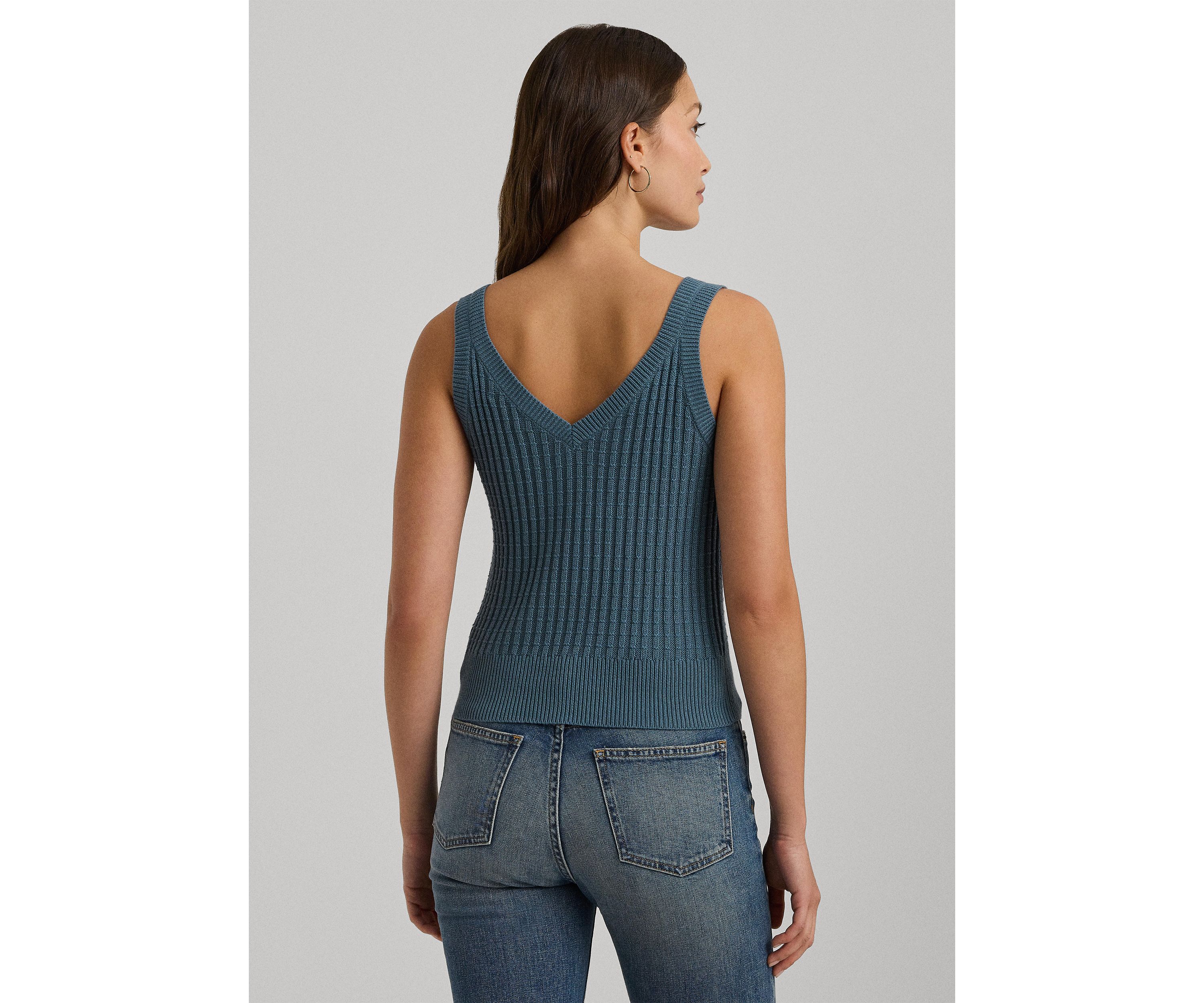 Womens Cotton-Blend Cropped Sweater Tank Top
