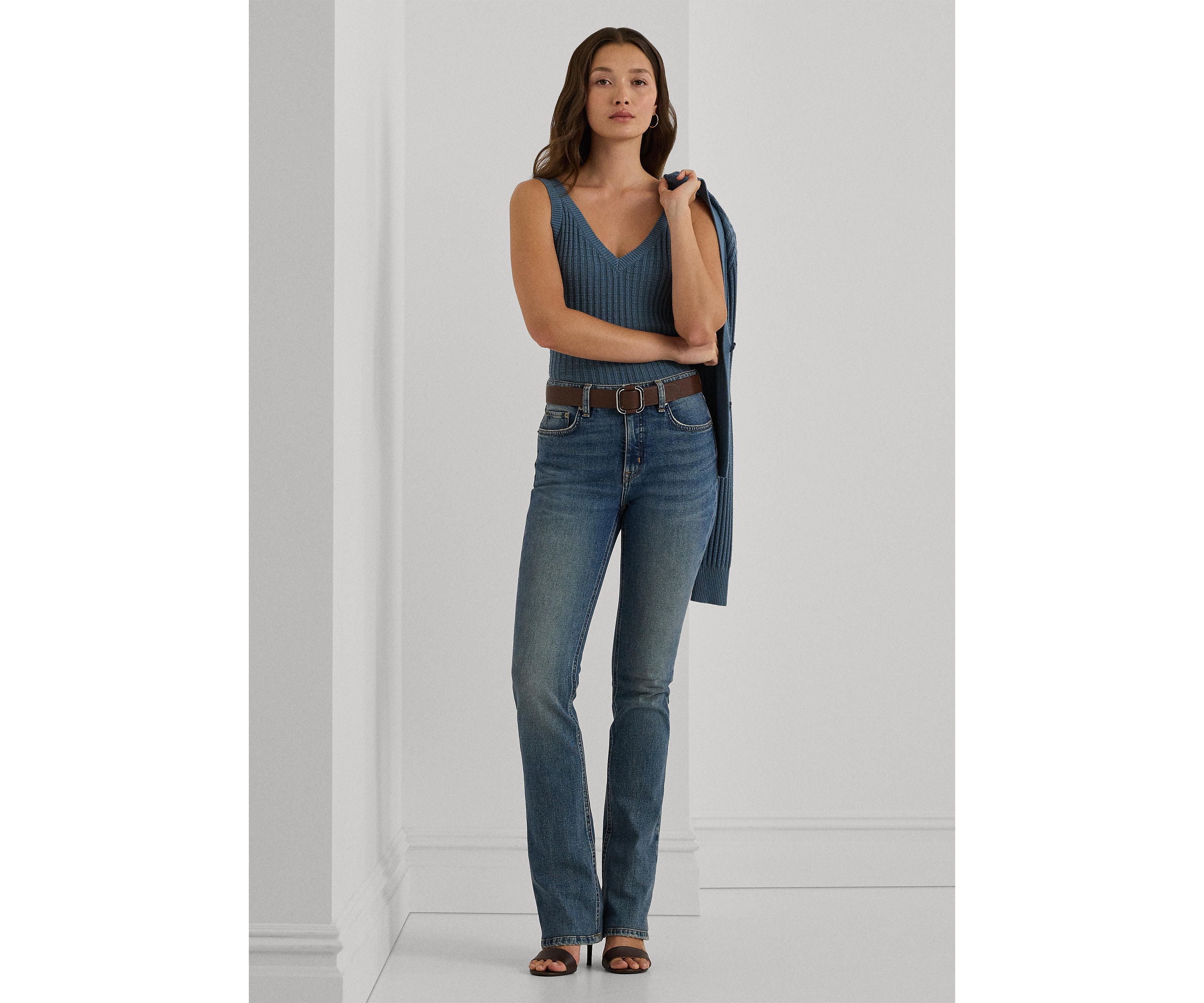 Womens Cotton-Blend Cropped Sweater Tank Top
