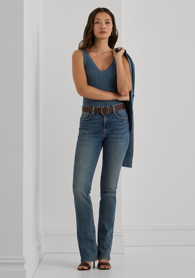 Womens Cotton-Blend Cropped Sweater Tank Top