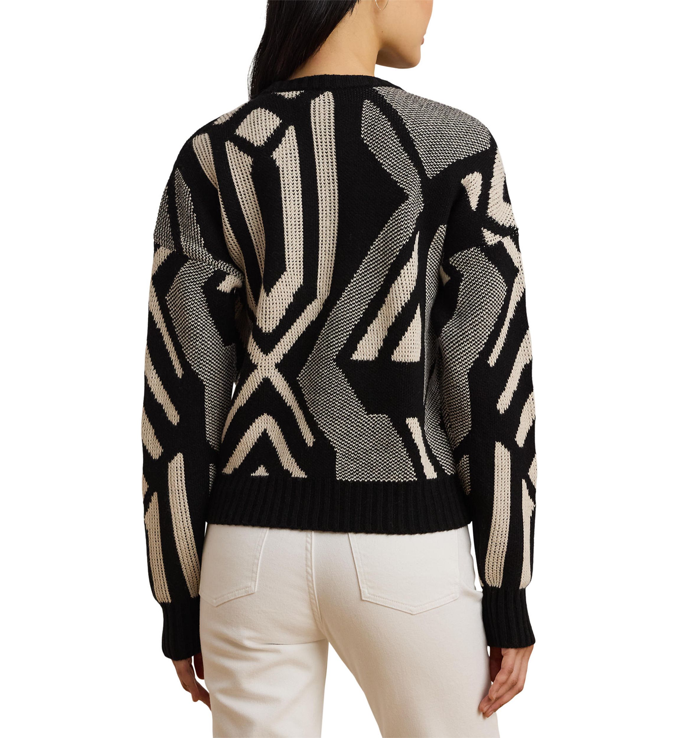 Womens Geo-Motif Crew Neck Sweater