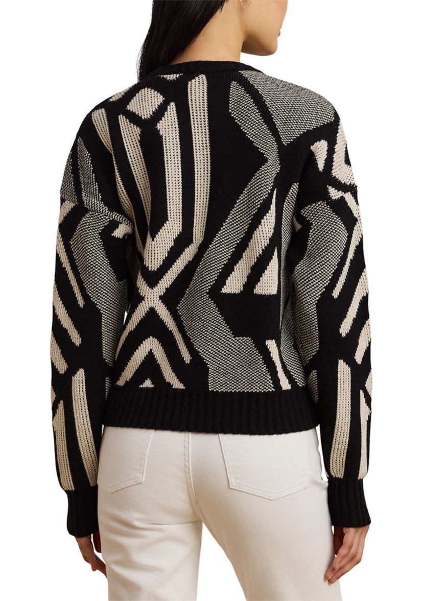 Womens Geo-Motif Crew Neck Sweater