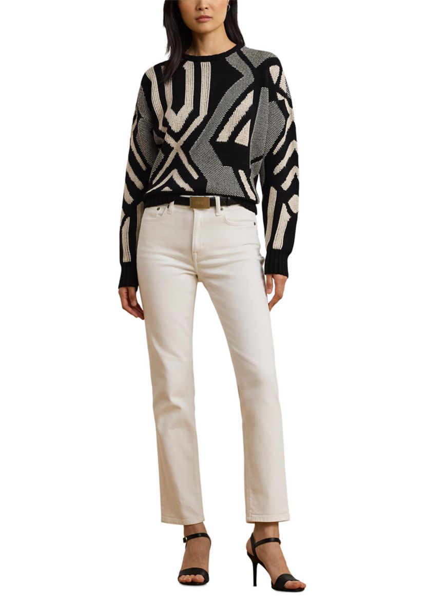 Womens Geo-Motif Crew Neck Sweater