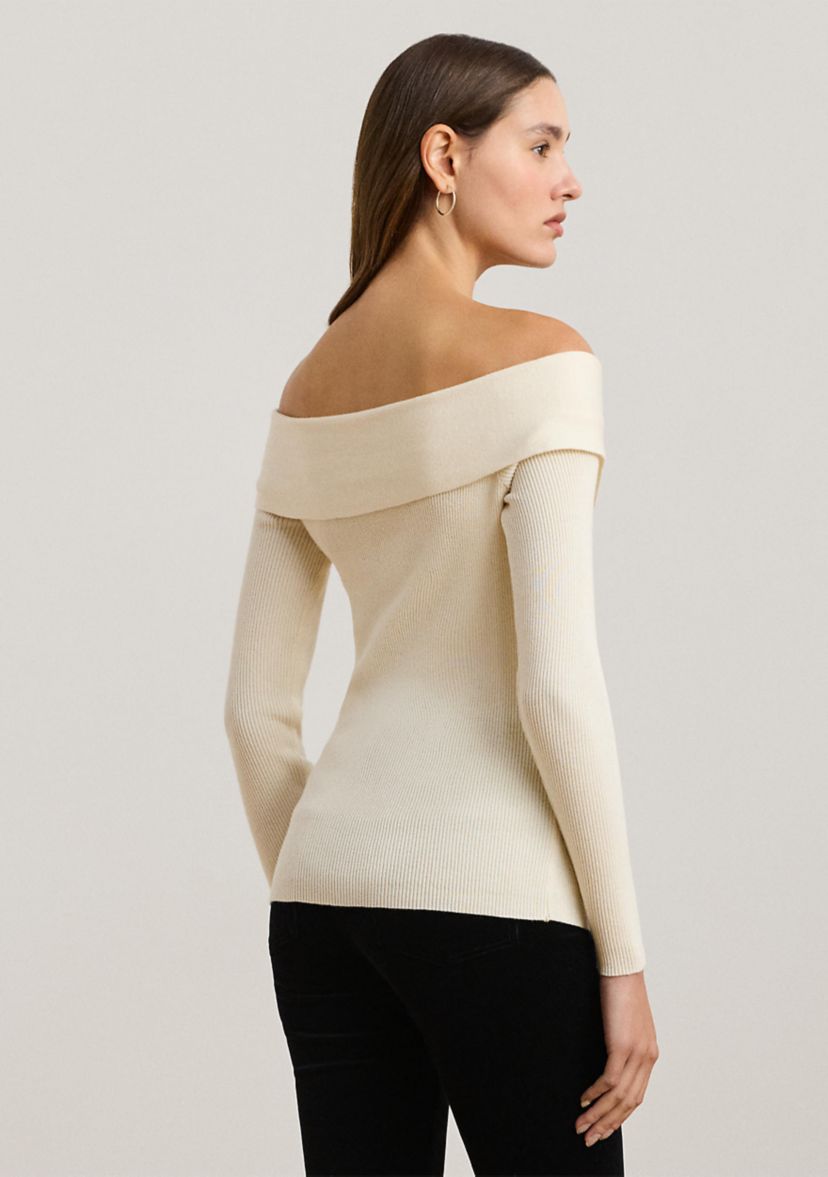 Womens Rib-Knit Off-the-Shoulder Sweater