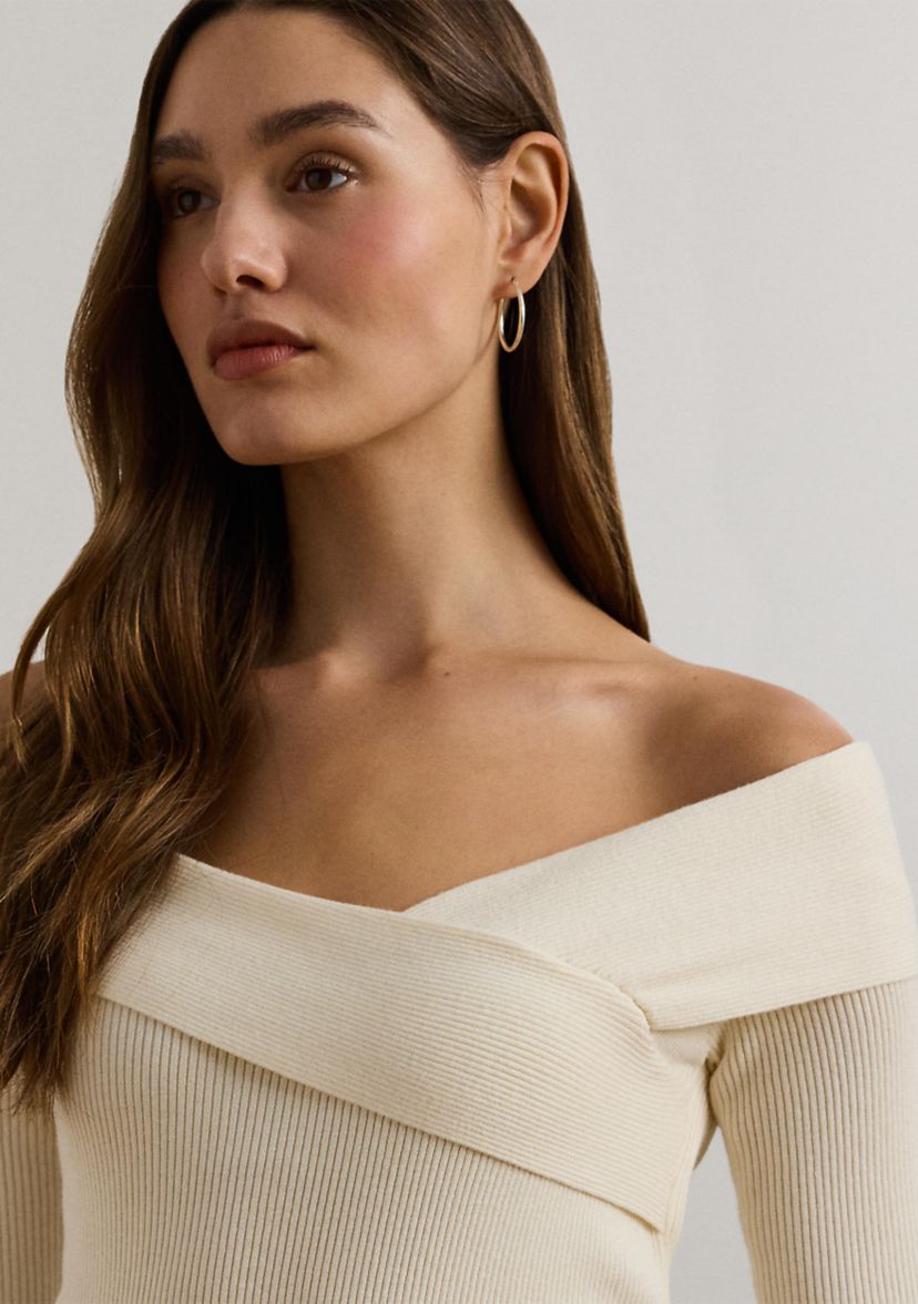 Womens Rib-Knit Off-the-Shoulder Sweater