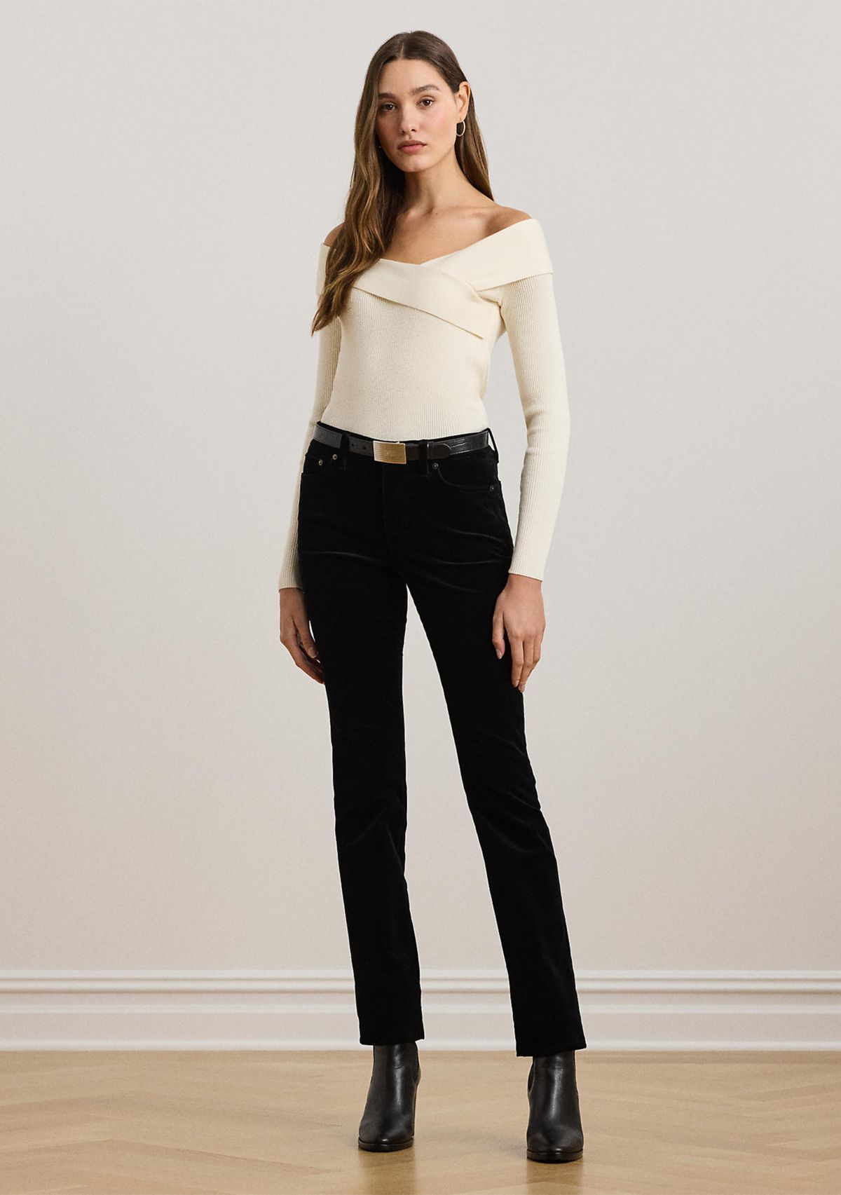 Womens Rib-Knit Off-the-Shoulder Sweater