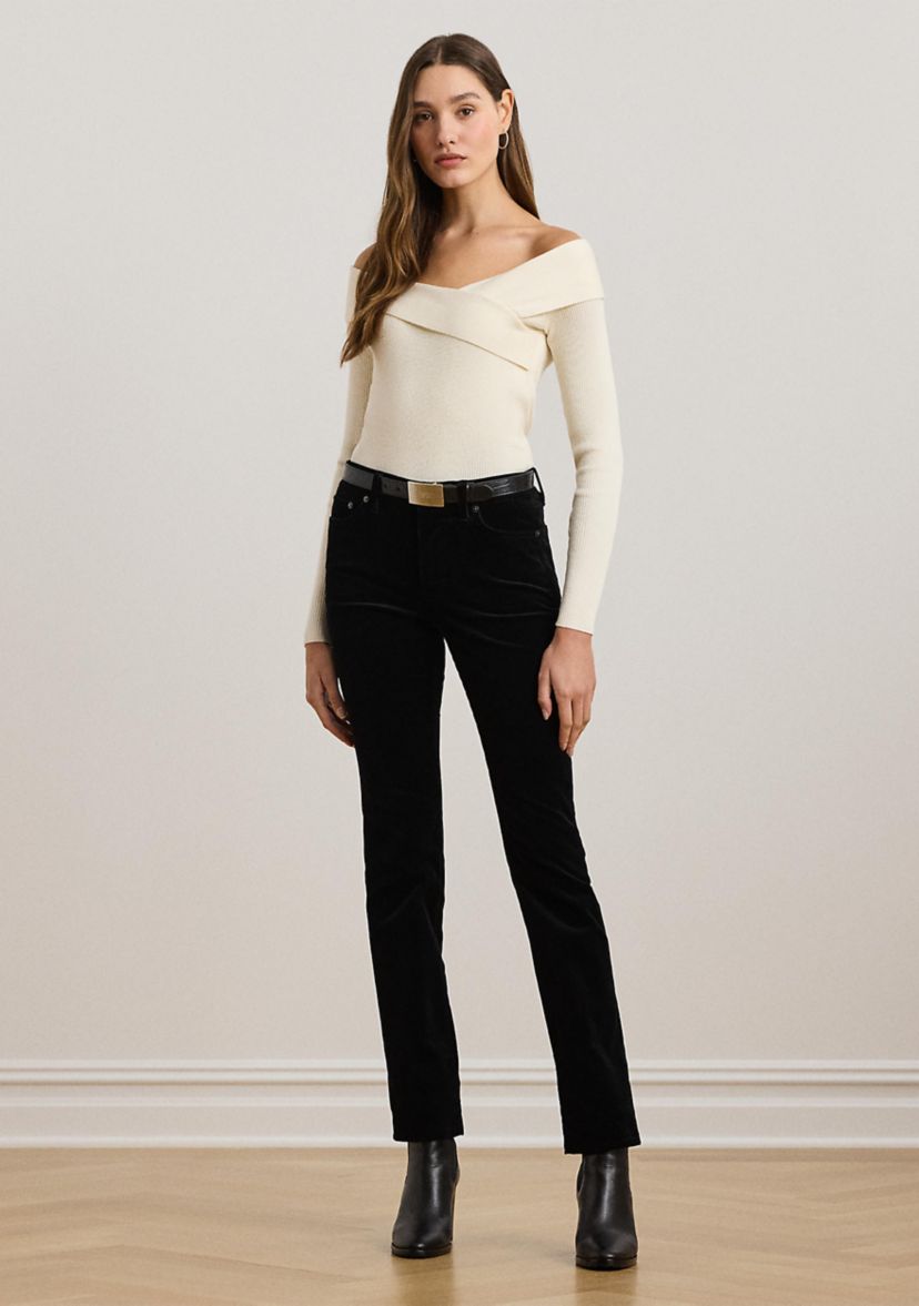 Womens Rib-Knit Off-the-Shoulder Sweater