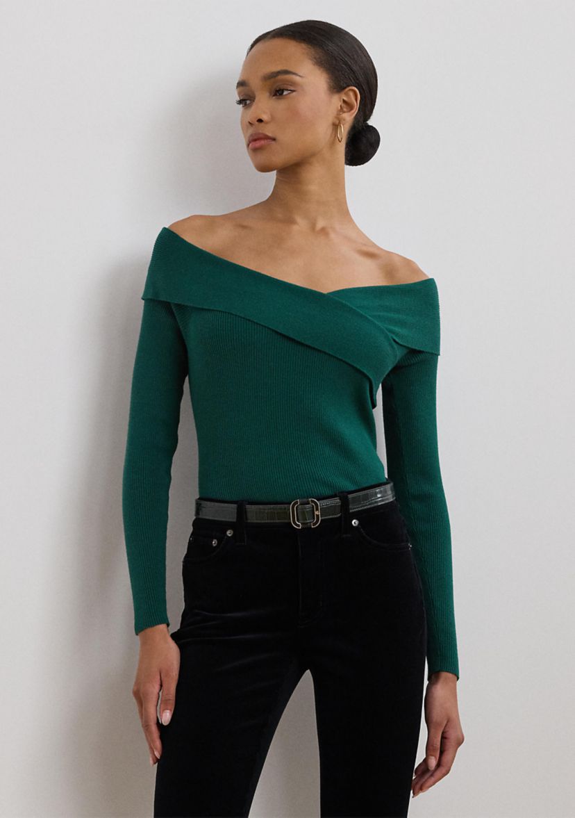 Womens Rib-Knit Off-the-Shoulder Sweater