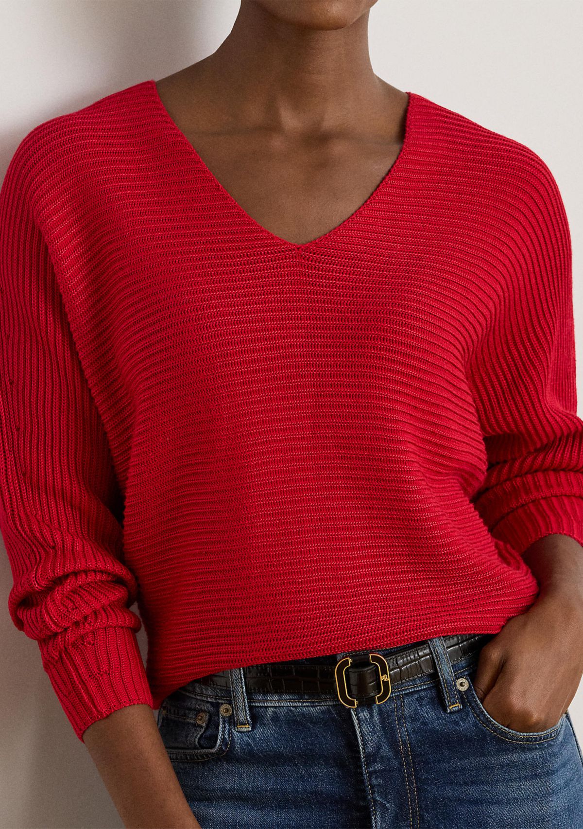 Womens Rib-Knit Dolman-Sleeve Sweater