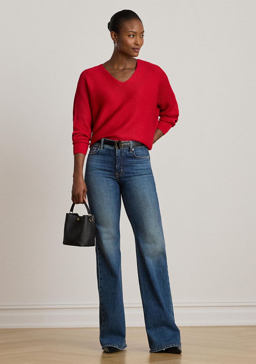 Womens Rib-Knit Dolman-Sleeve Sweater