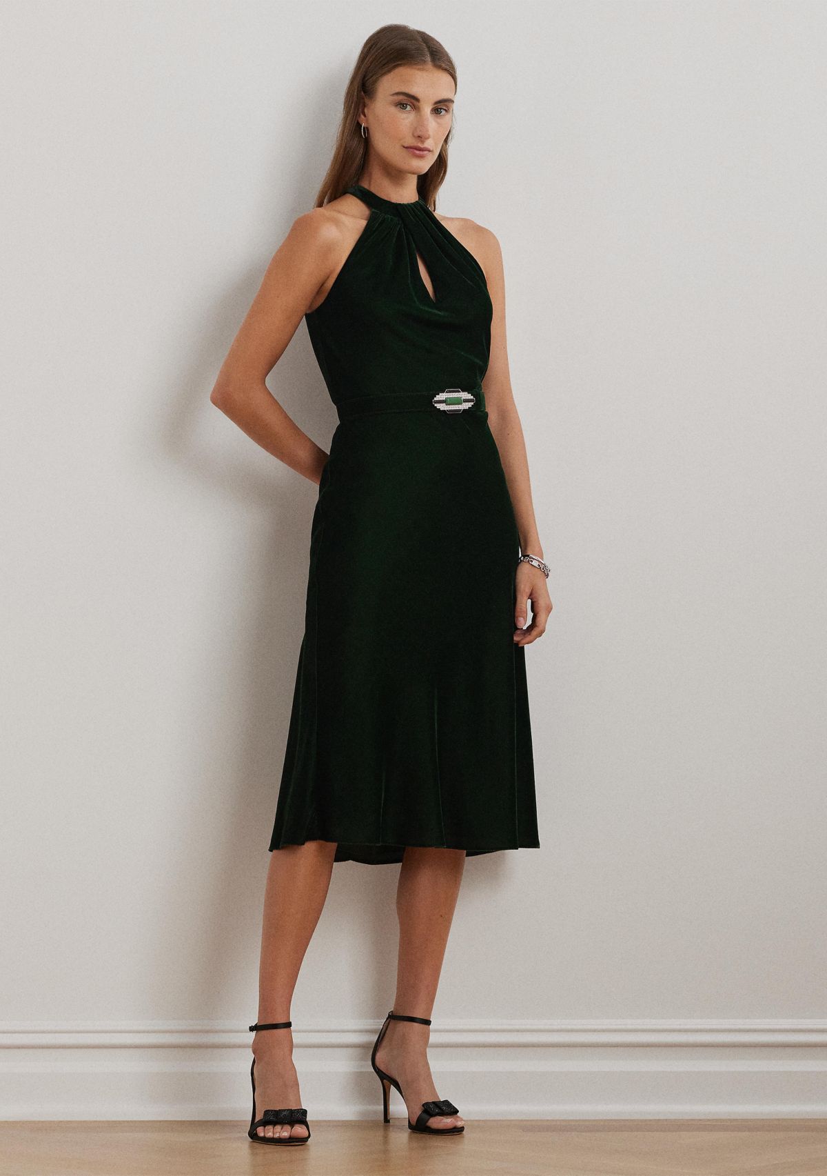 Belted Velvet Halter Dress