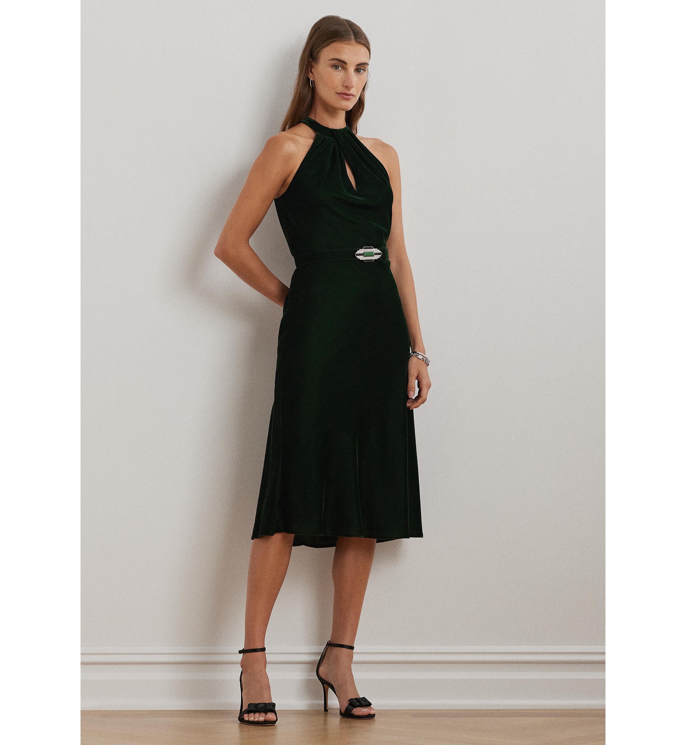 Belted Velvet Halter Dress
