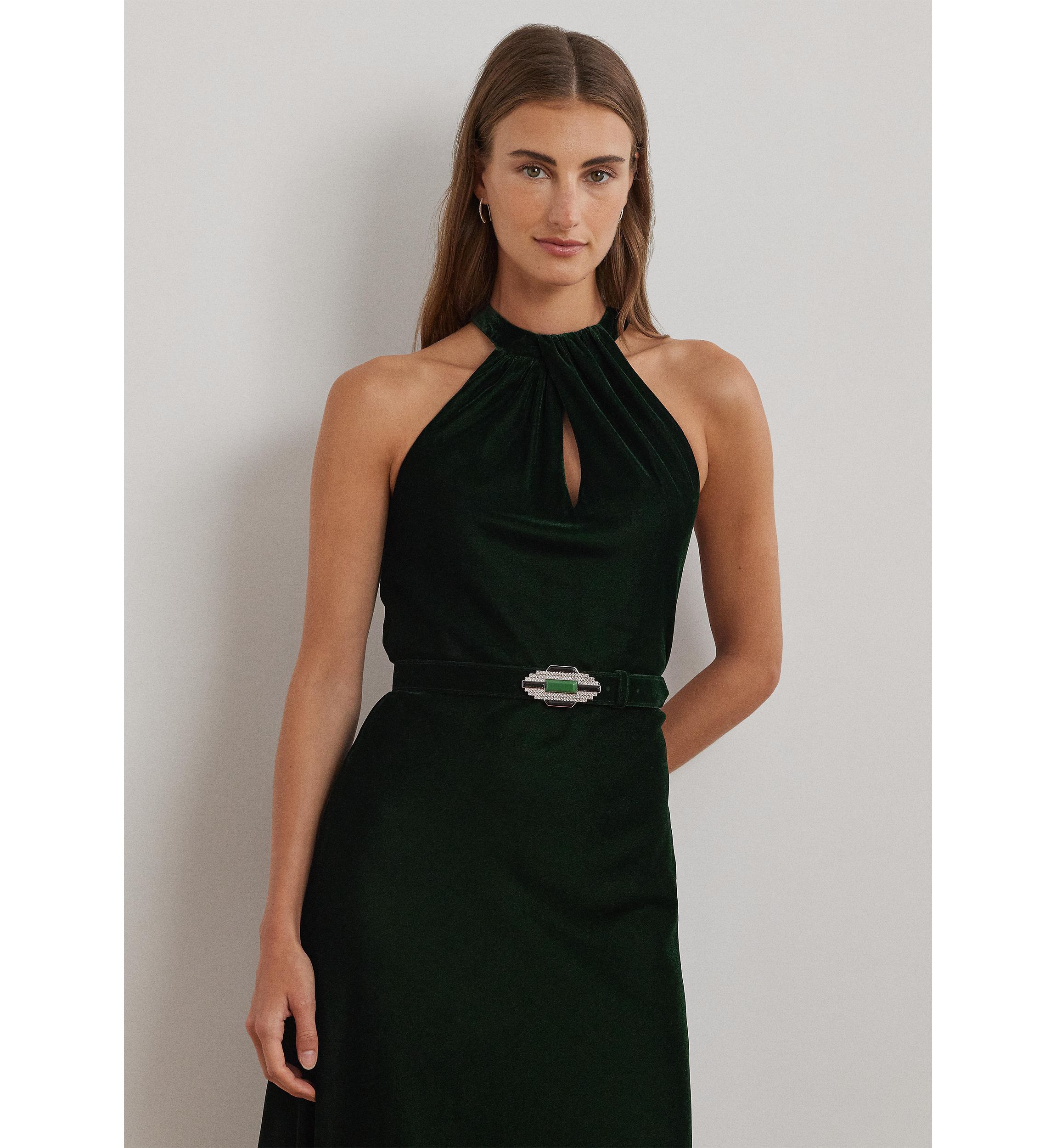 Belted Velvet Halter Dress