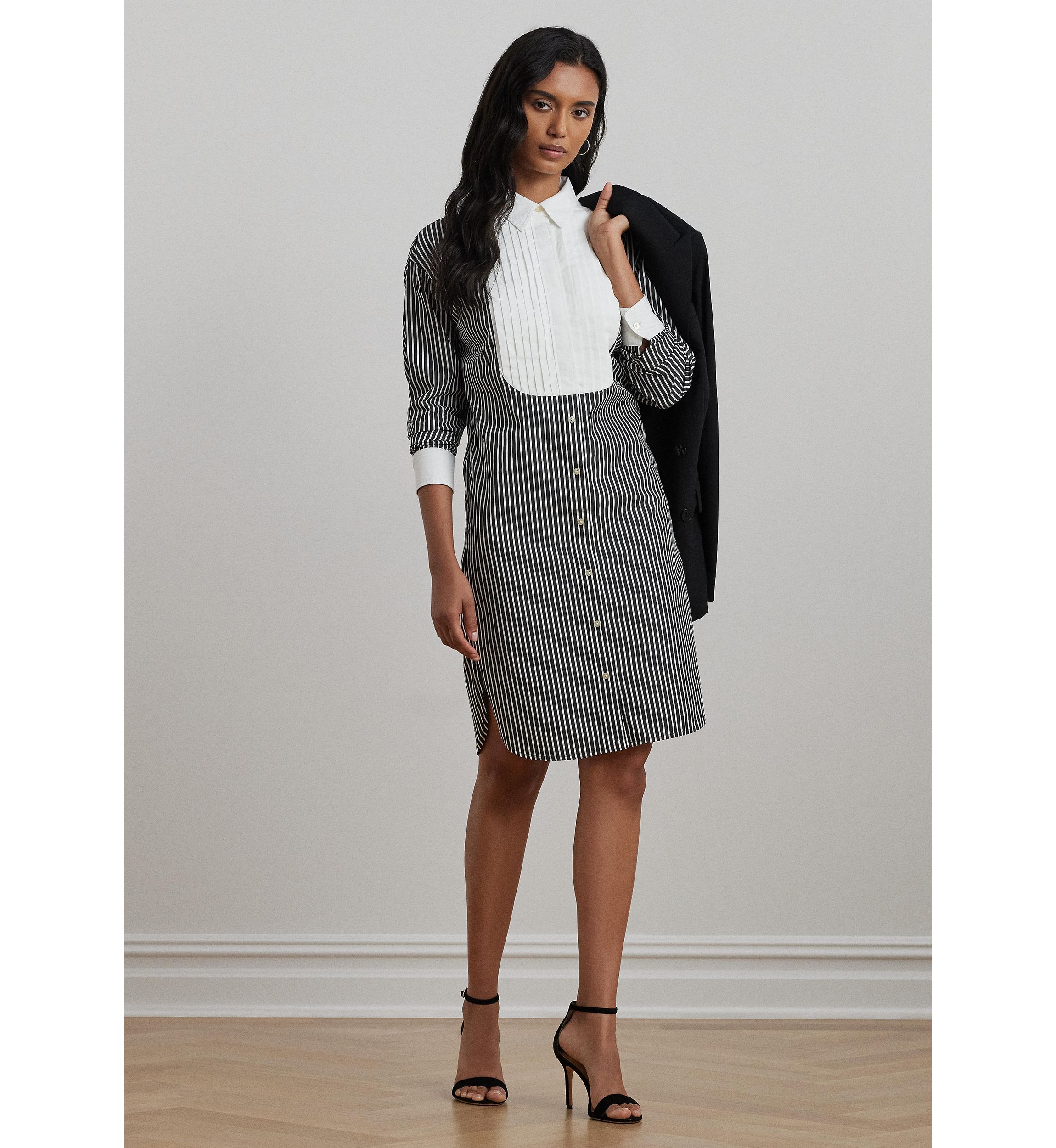 Striped Bib Front Broadcloth Shirtdress