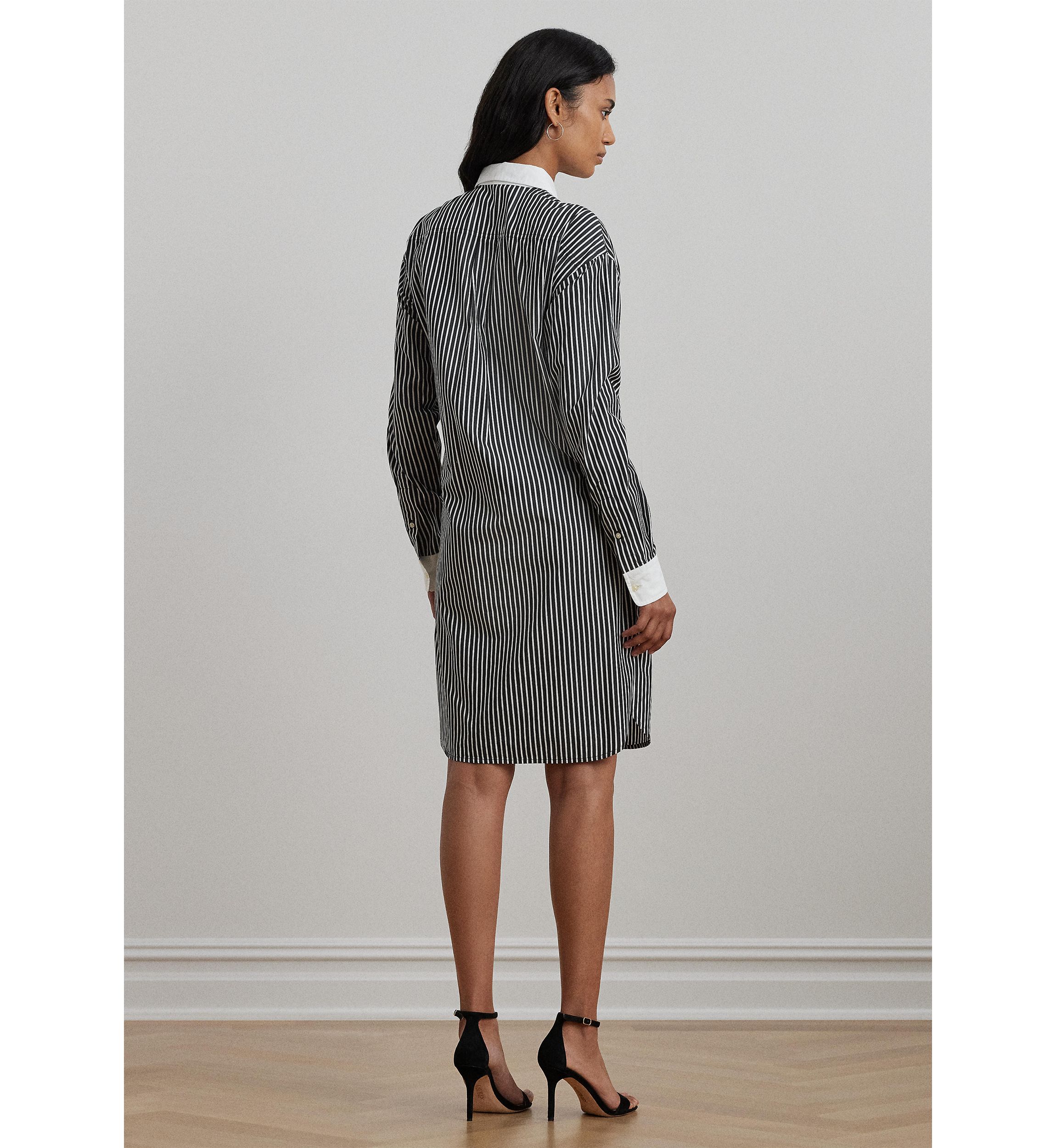 Striped Bib Front Broadcloth Shirtdress