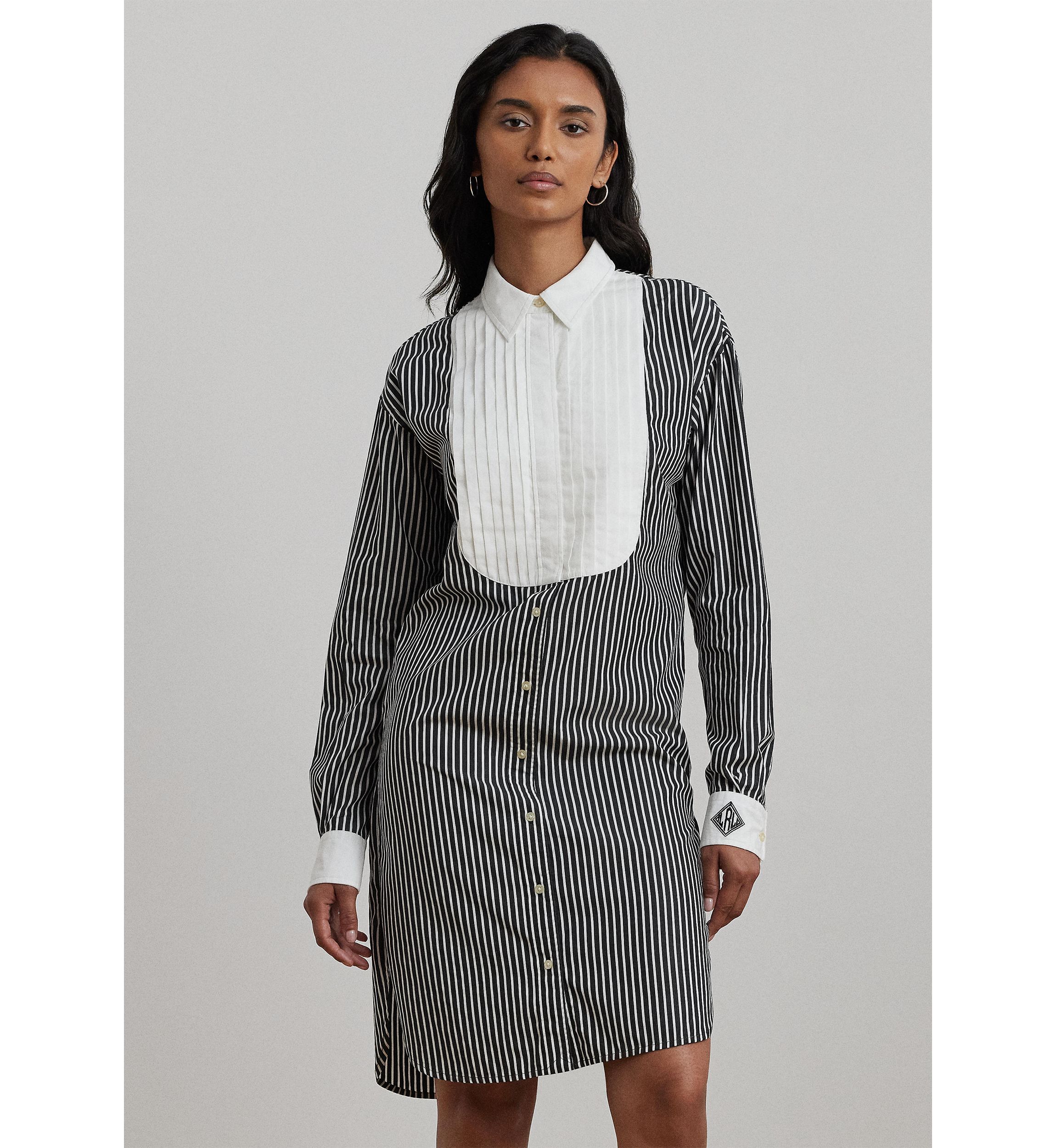 Striped Bib Front Broadcloth Shirtdress