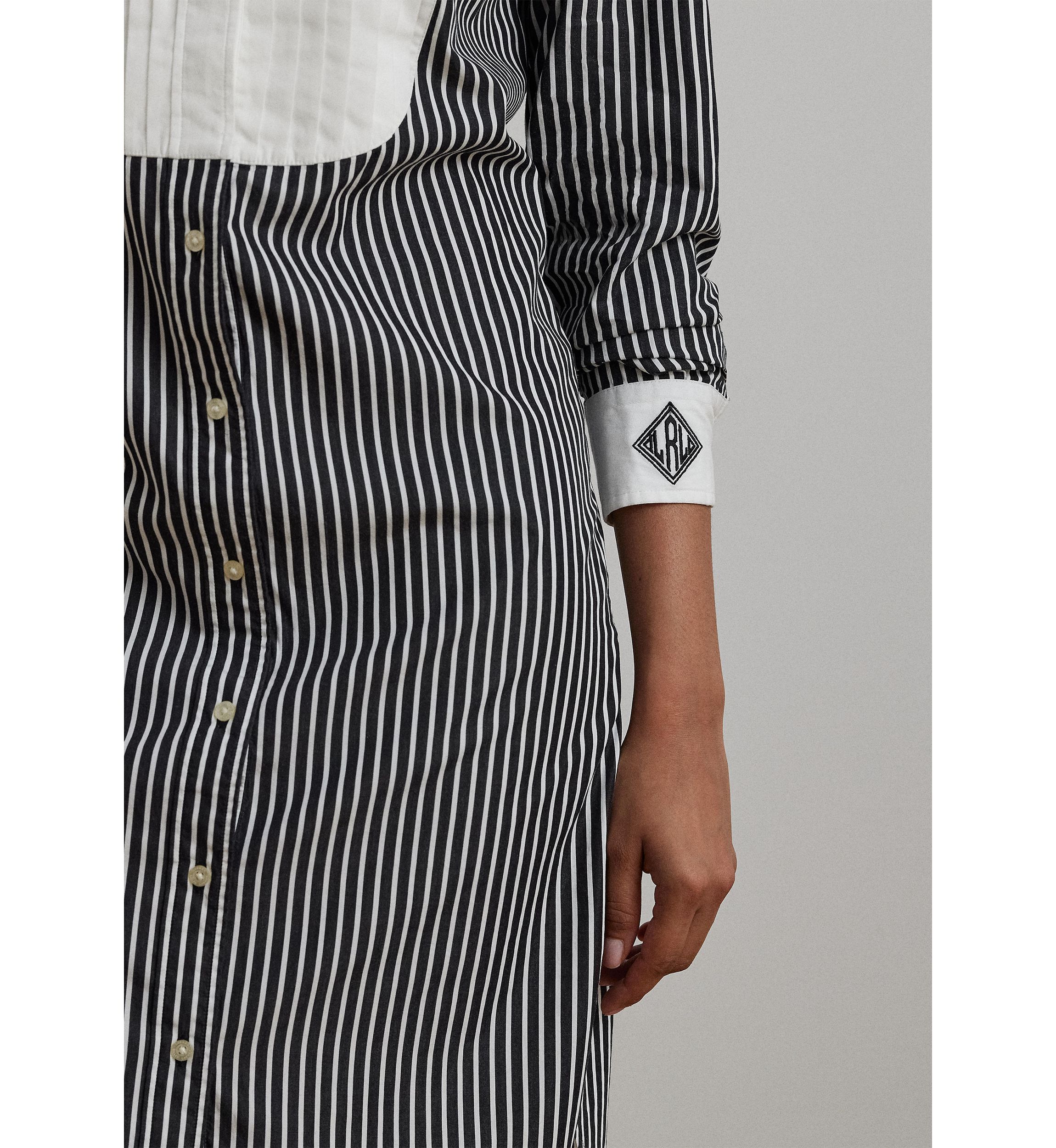 Striped Bib Front Broadcloth Shirtdress