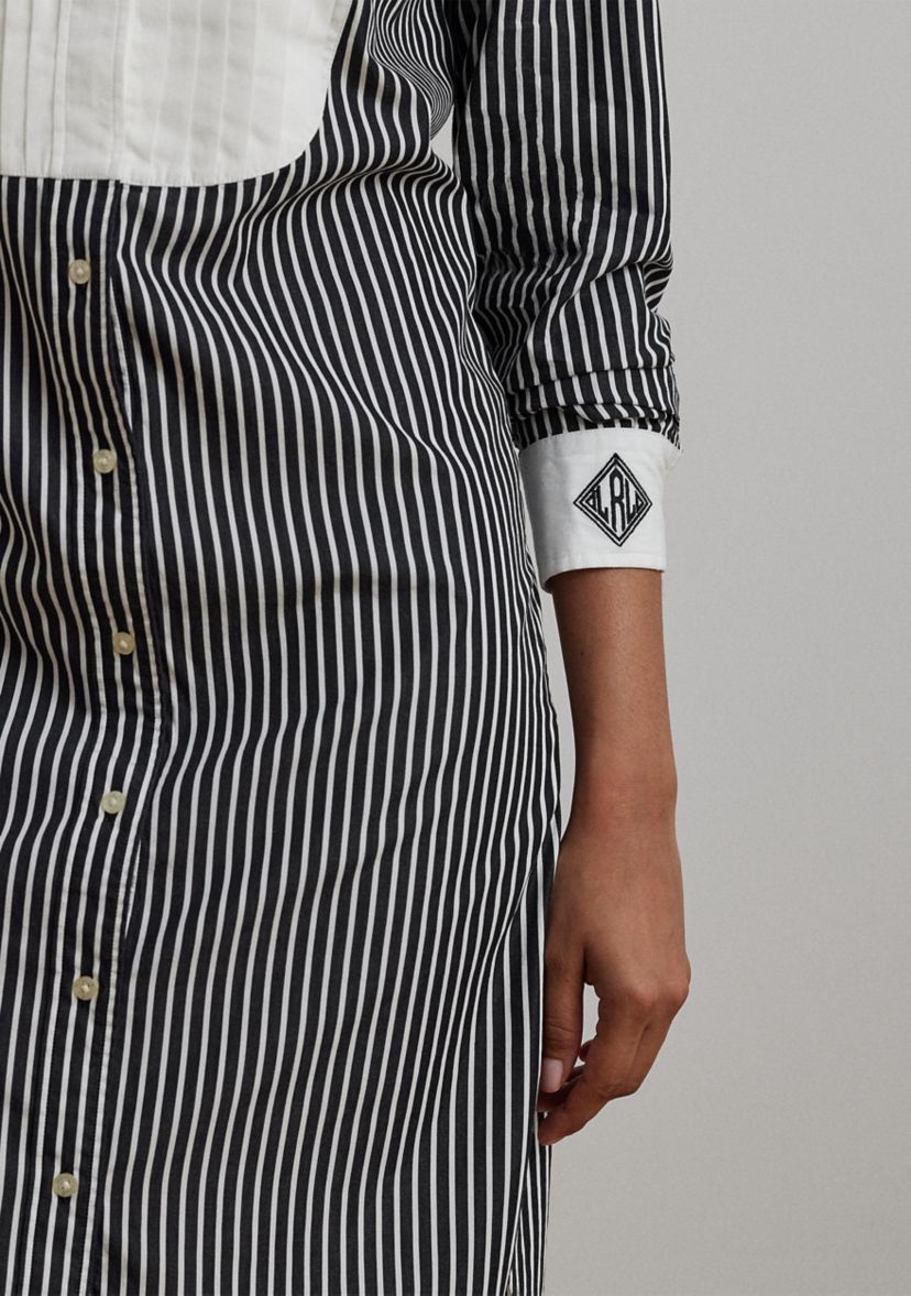 Striped Bib Front Broadcloth Shirtdress