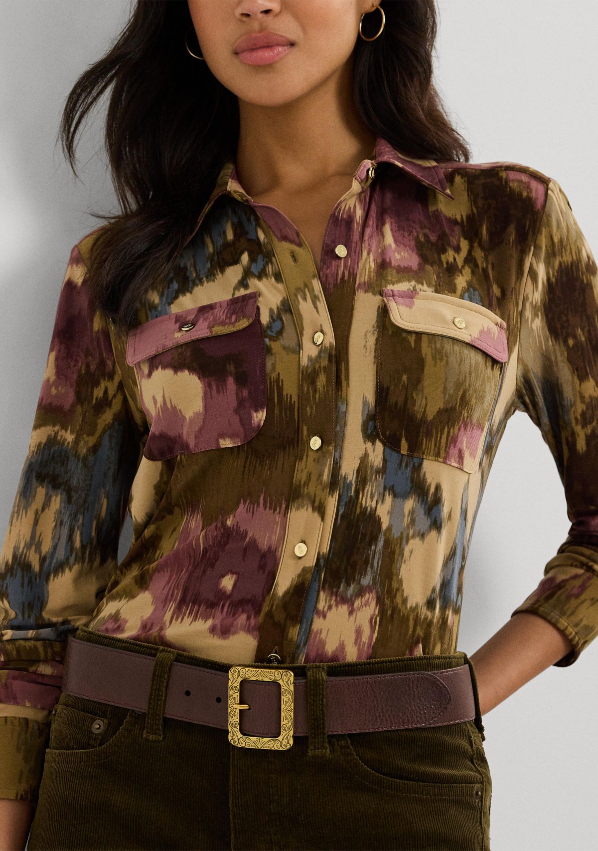 Womens Slim Fit Floral Stretch Jersey Shirt