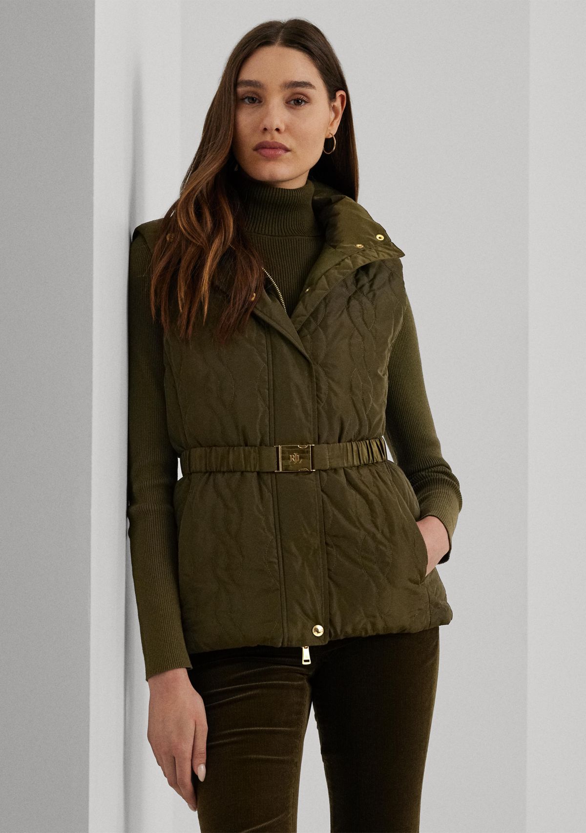 Cable-Quilted Tweed Down Vest