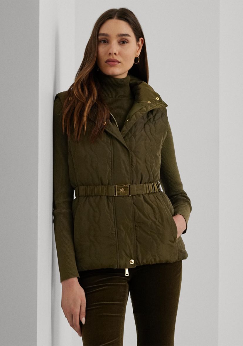 Cable-Quilted Tweed Down Vest
