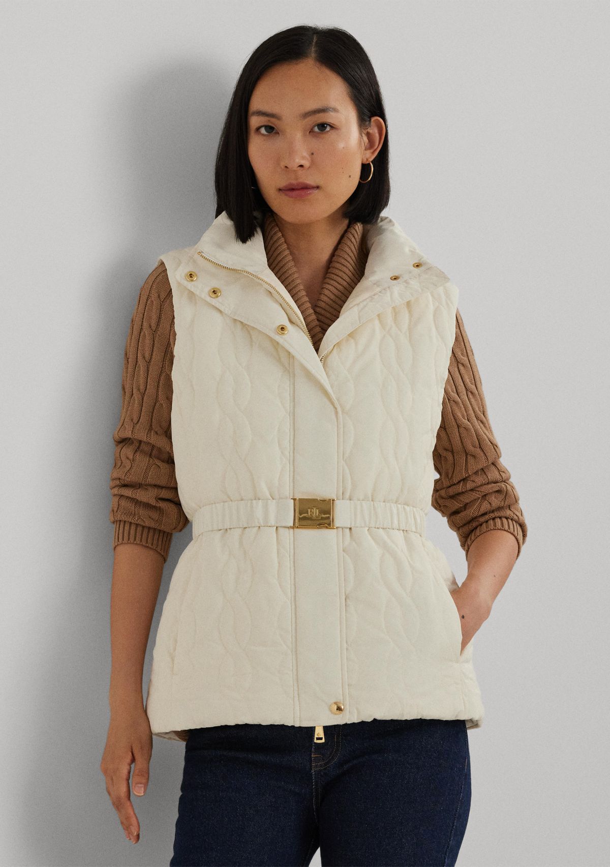 Cable-Quilted Tweed Down Vest