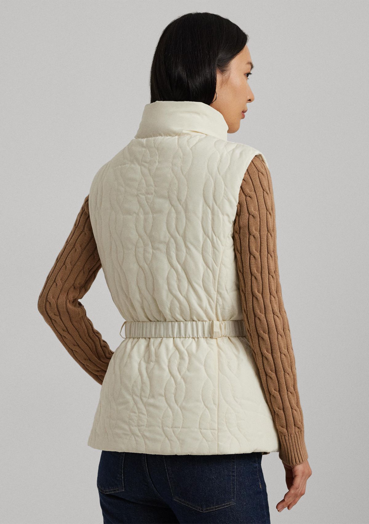 Cable-Quilted Tweed Down Vest