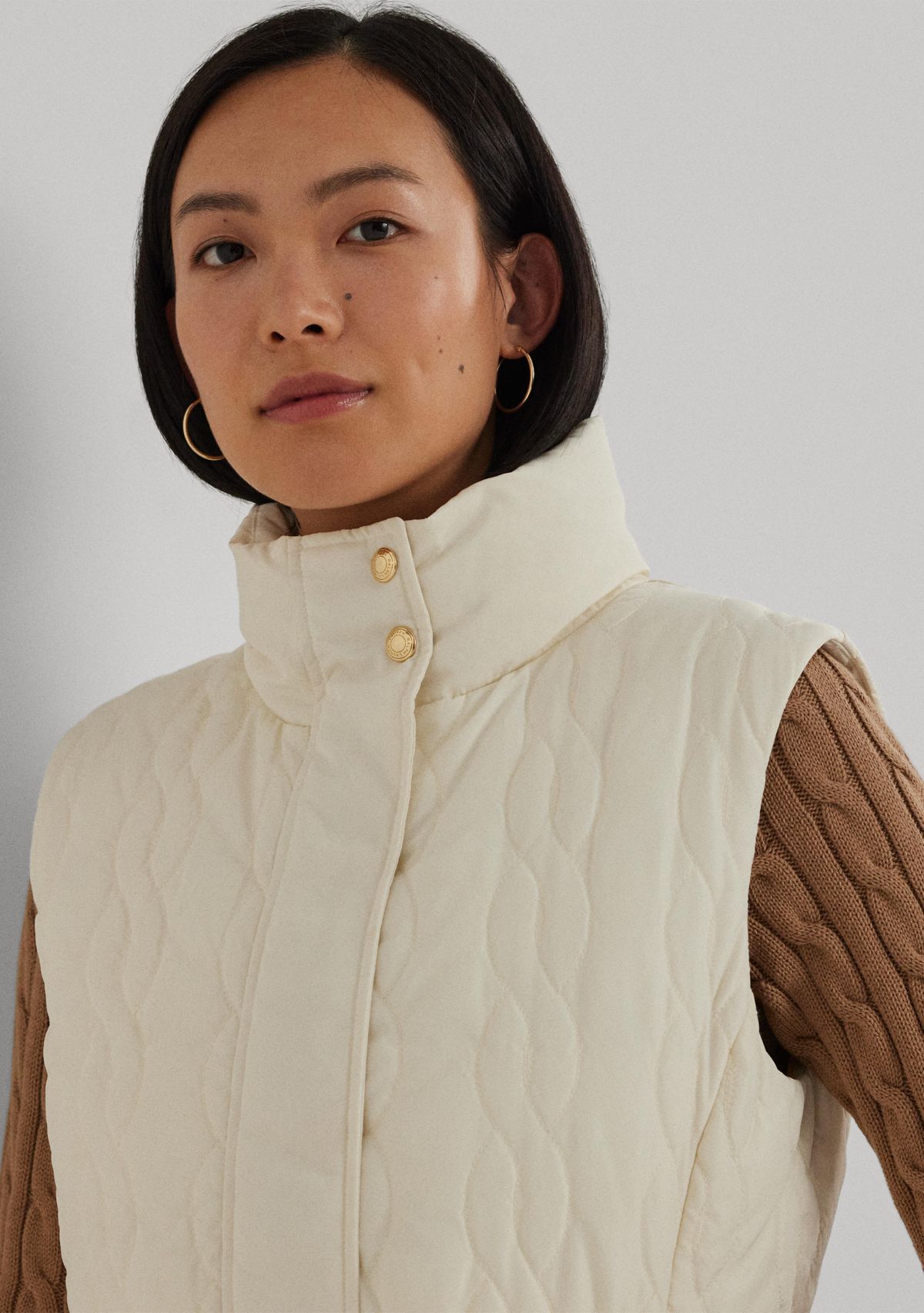 Cable-Quilted Tweed Down Vest