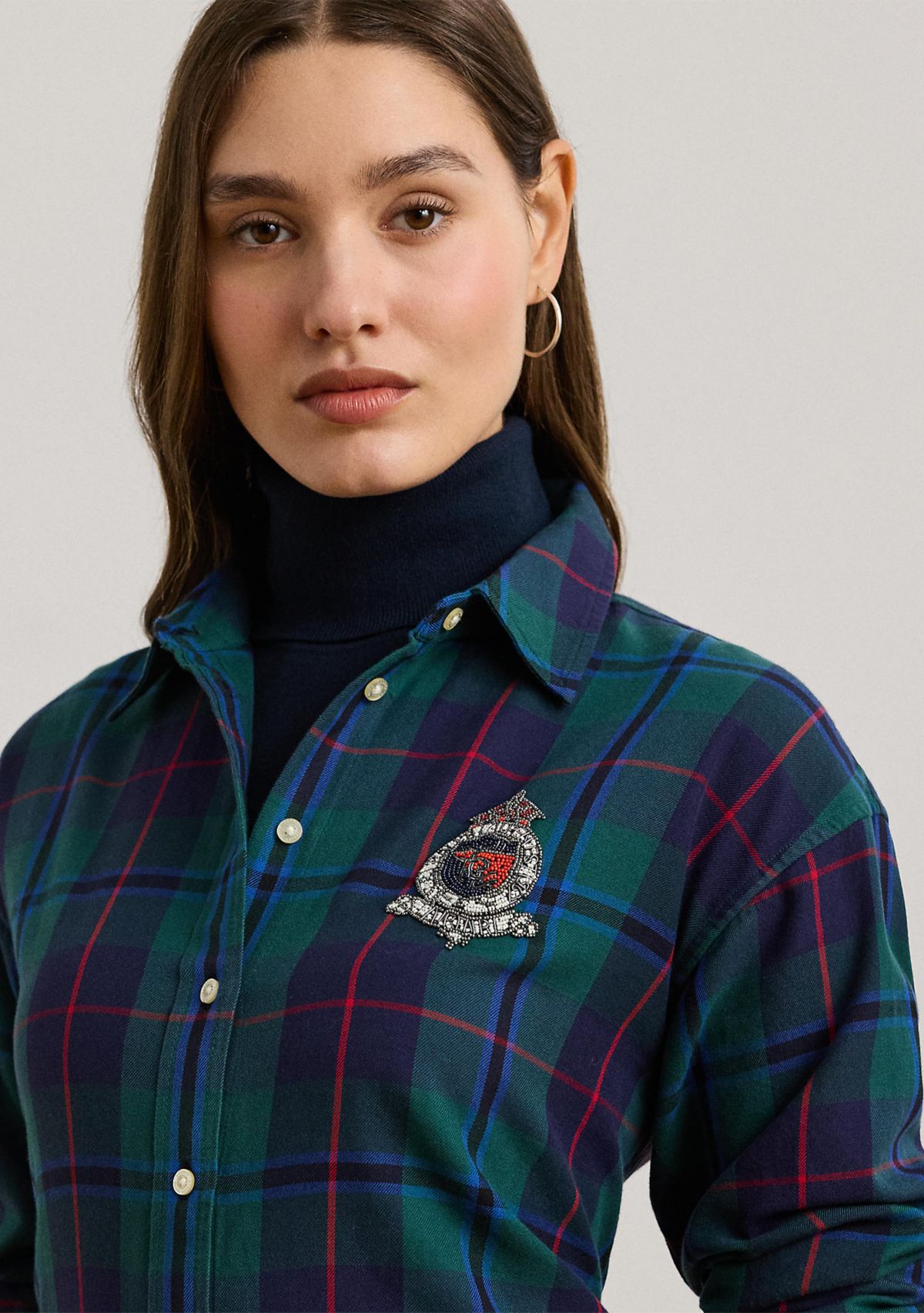 Relaxed Fit Black Watch Plaid Shirt