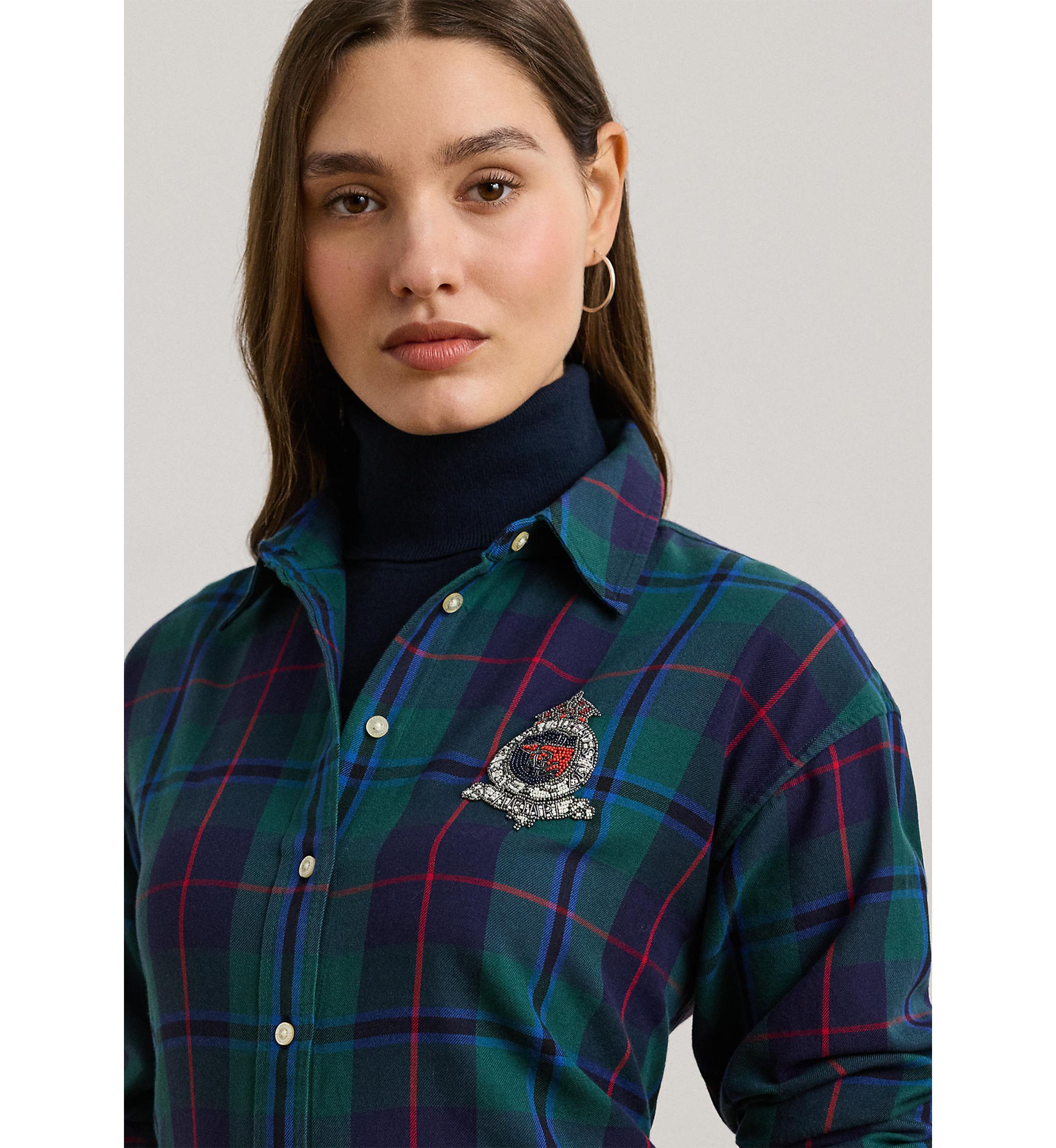 Relaxed Fit Black Watch Plaid Shirt