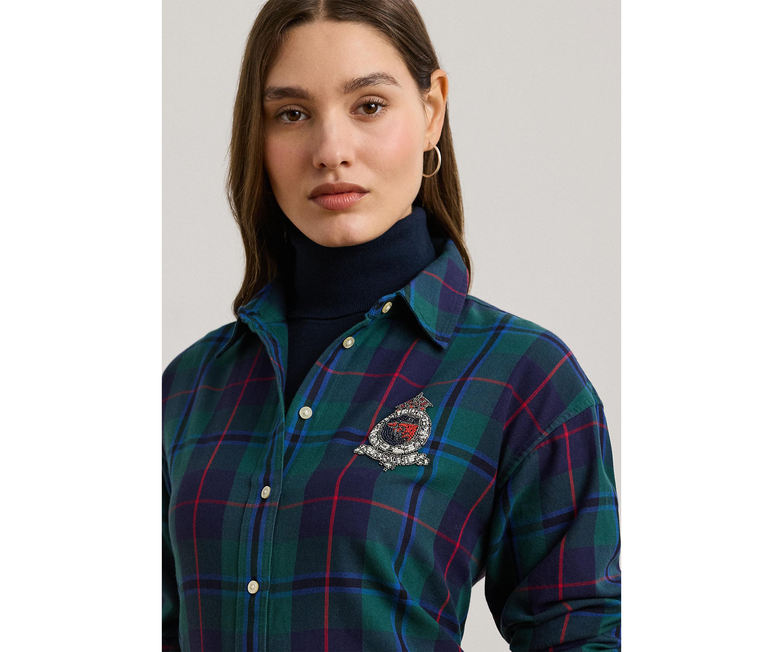 Relaxed Fit Black Watch Plaid Shirt