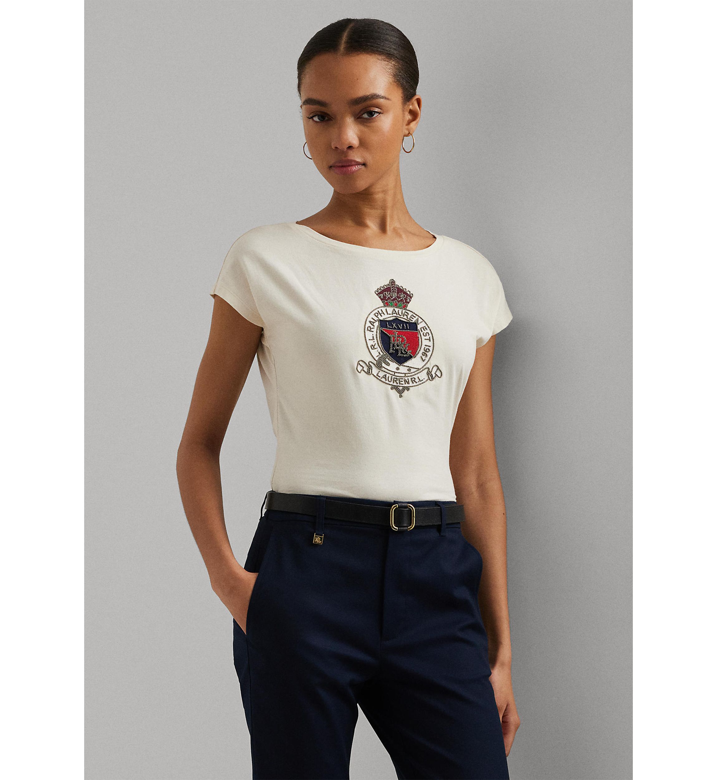 Womens Beaded-Crest Cotton Jersey T-Shirt