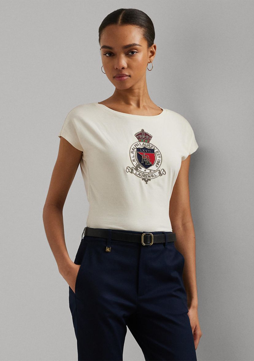 Womens Beaded-Crest Cotton Jersey T-Shirt
