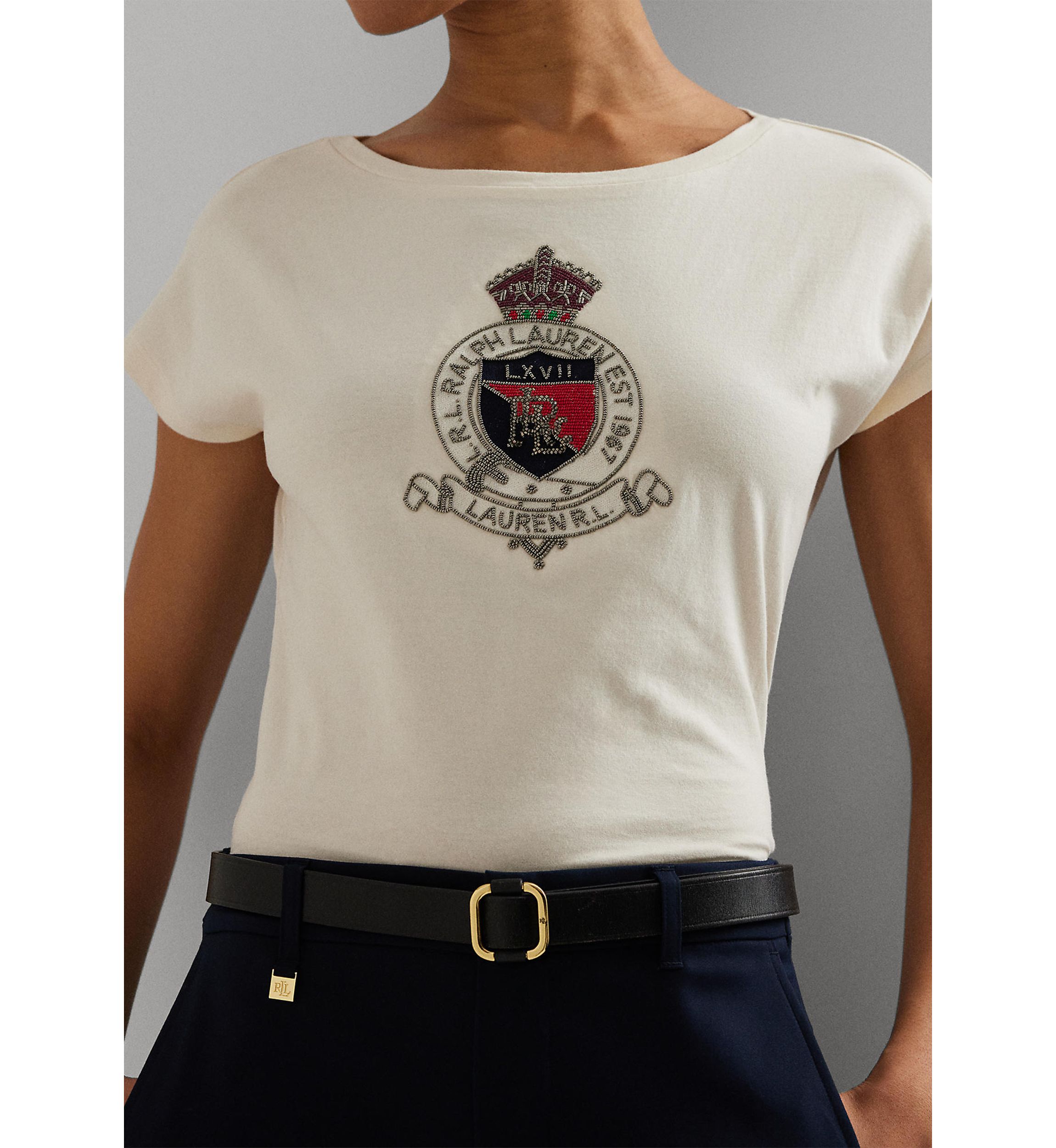 Womens Beaded-Crest Cotton Jersey T-Shirt