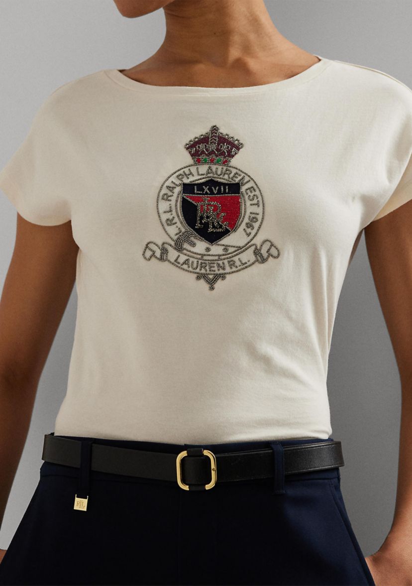 Womens Beaded-Crest Cotton Jersey T-Shirt