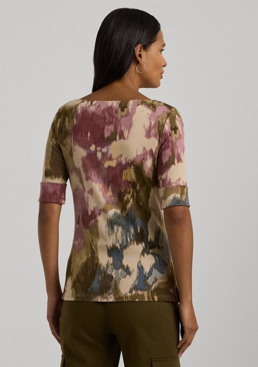 Womens Floral Stretch Cotton Boat Neck T-Shirt