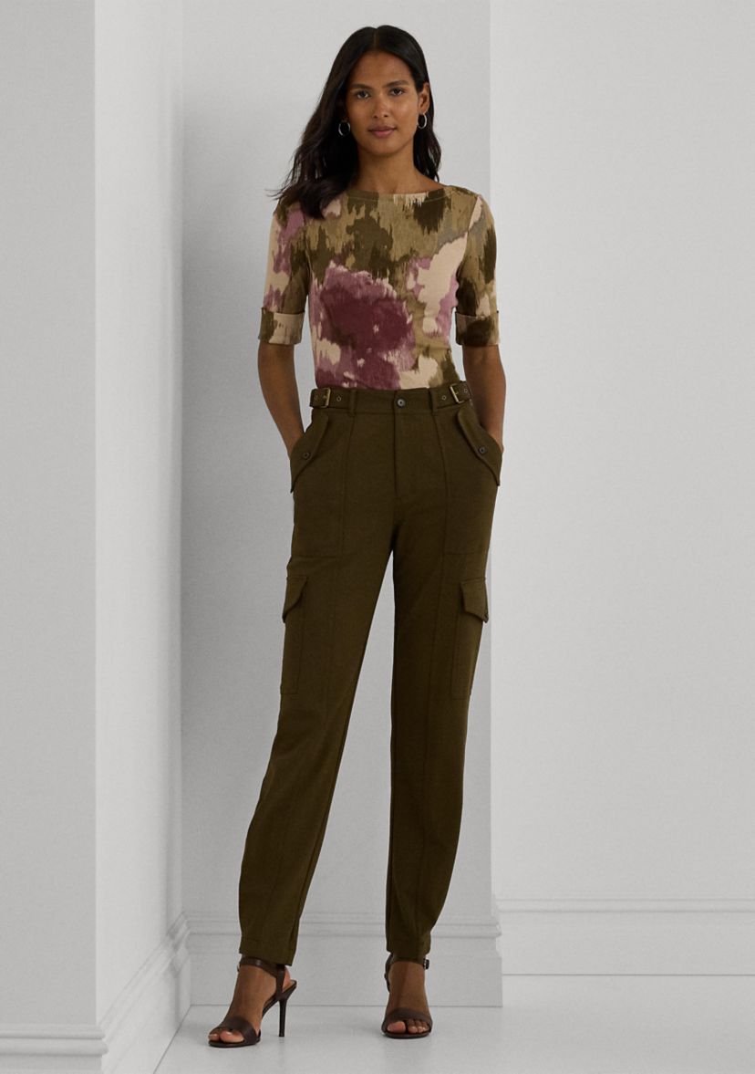 Womens Floral Stretch Cotton Boat Neck T-Shirt