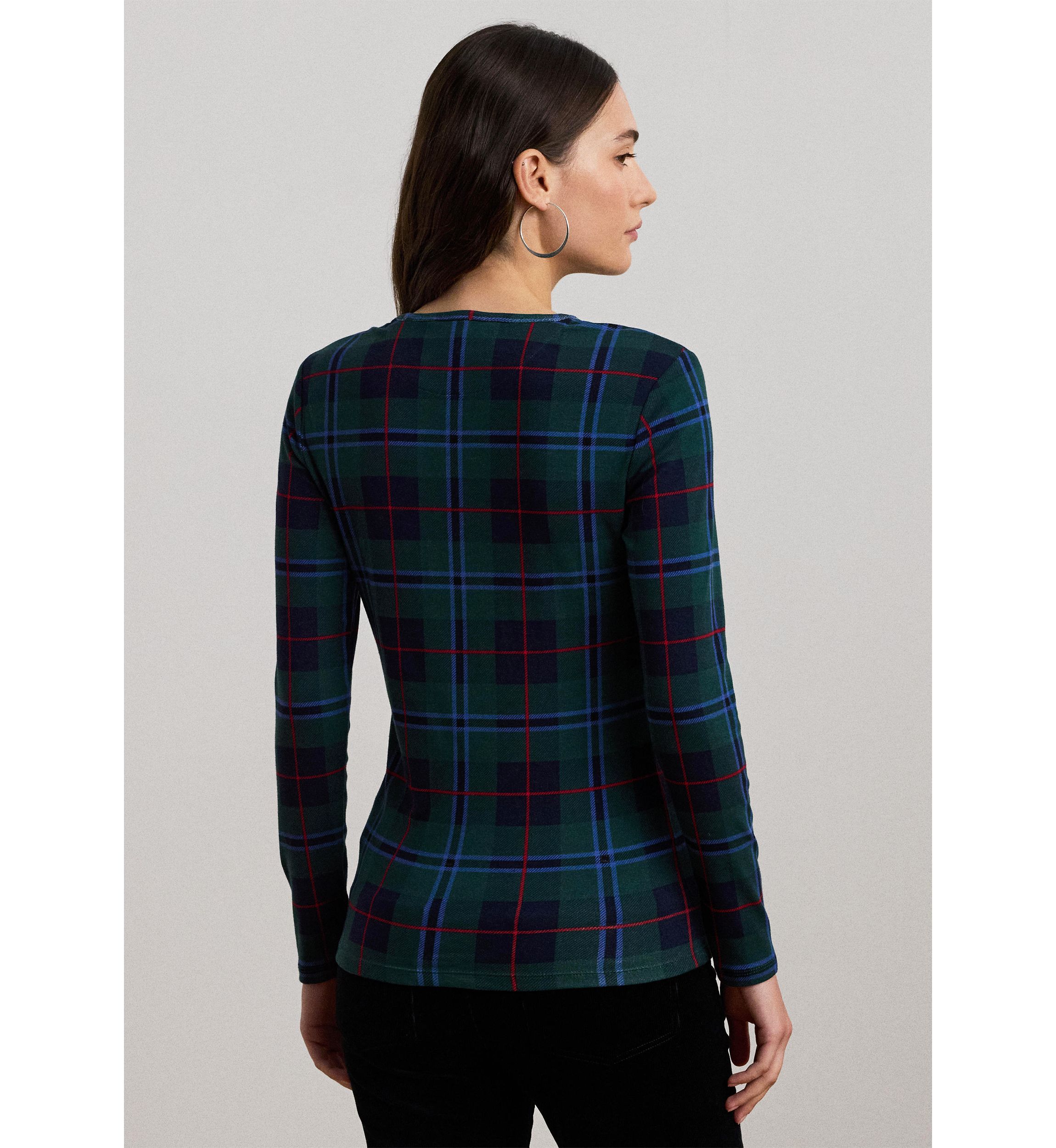 Plaid Stretch Cotton Long Sleeve T-Shirt