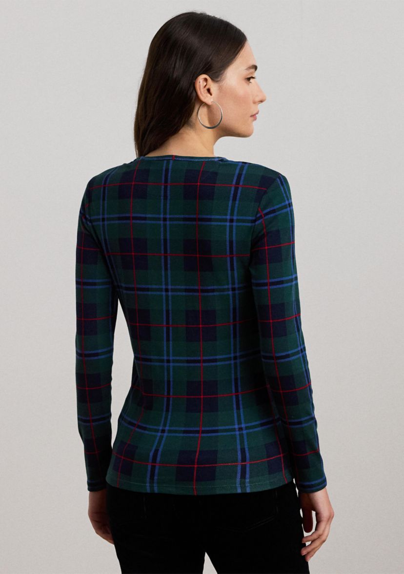 Plaid Stretch Cotton Long Sleeve T-Shirt